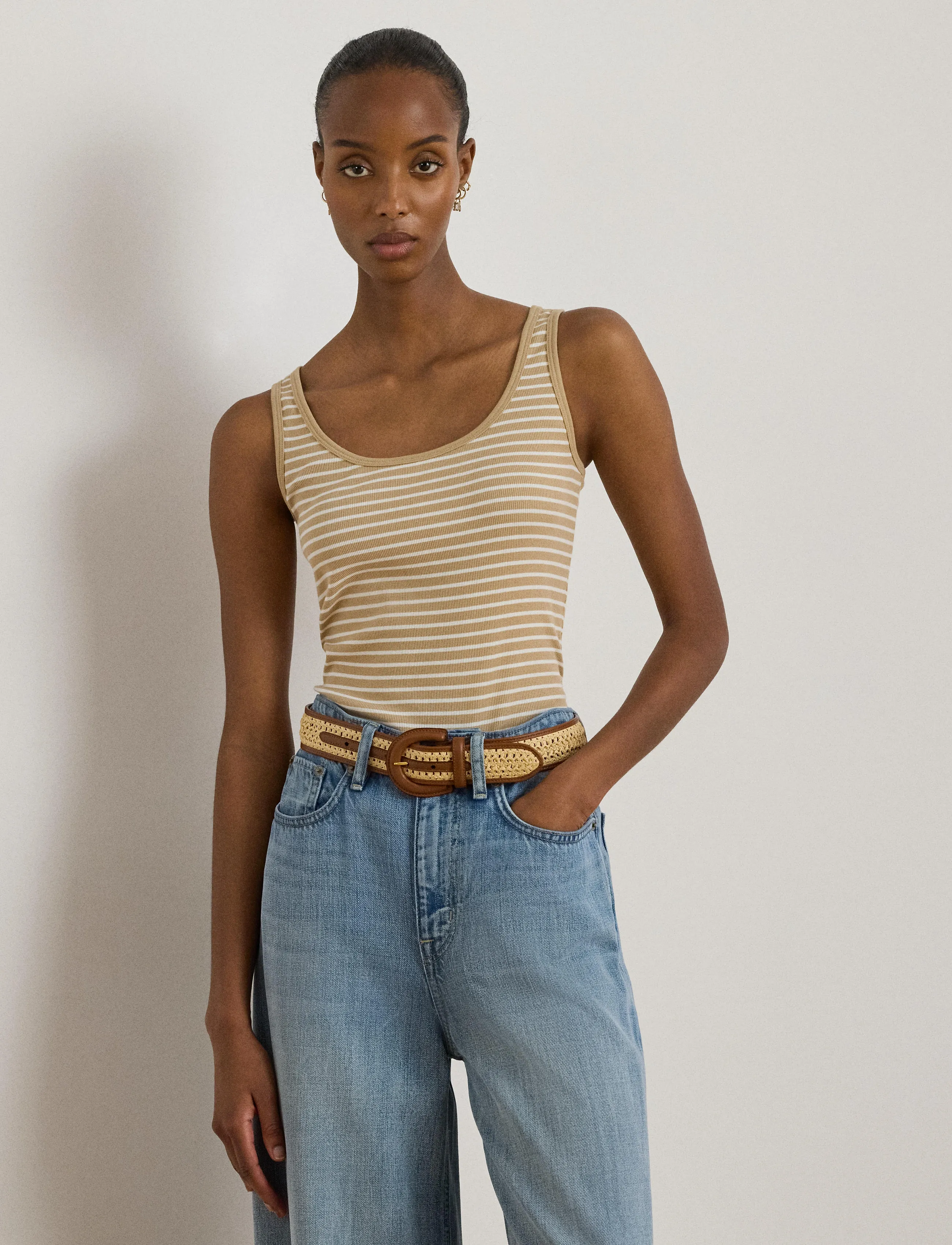 Lauren Ralph Lauren - RFND STRTCH 2X2 RIB-KNT-PULLOVER - Ärmellose tops - birch tan/white - 2