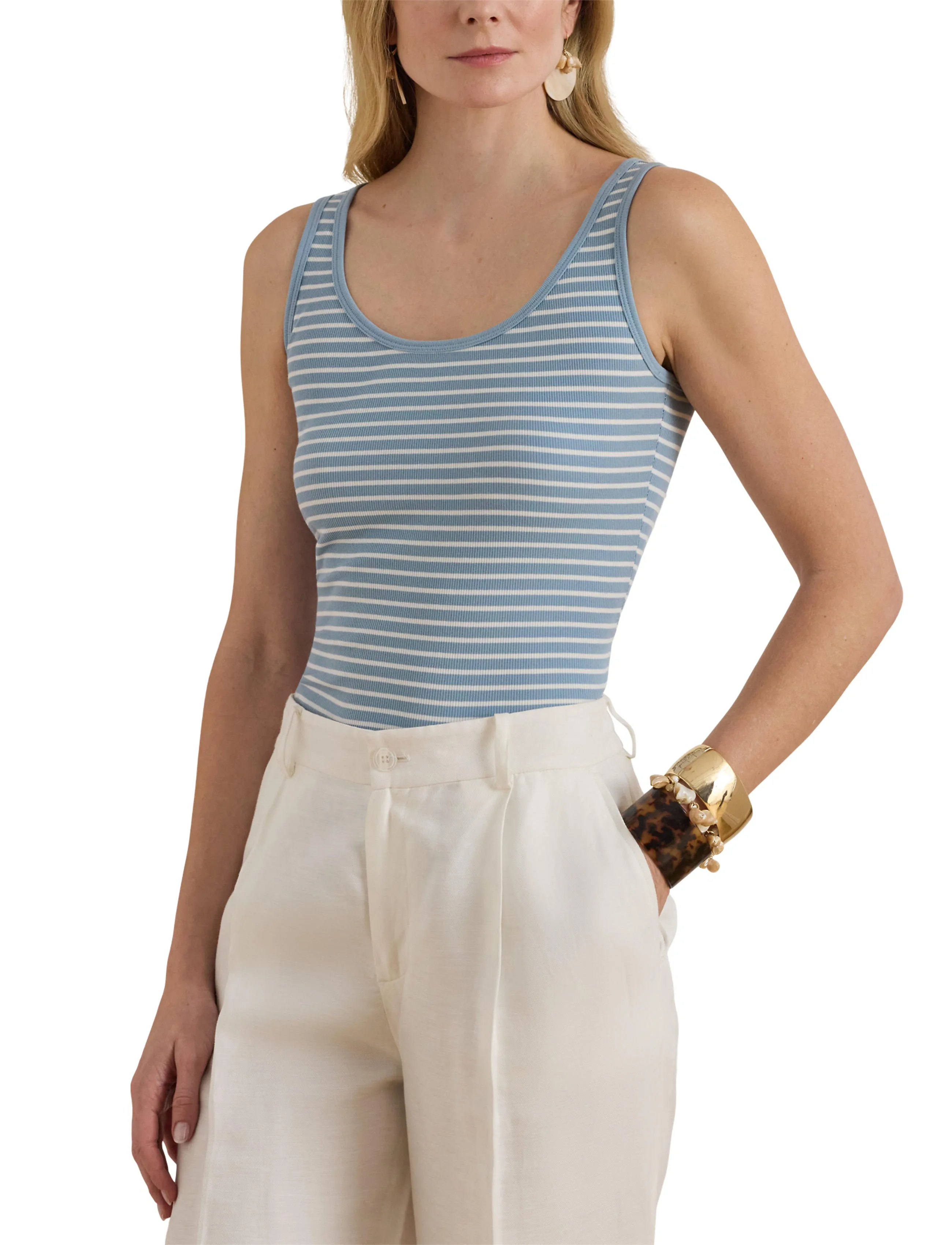 Lauren Ralph Lauren RFND STRTCH 2X2 RIB-KNT-PULLOVER - Lauren Ralph Lauren - BLUE NOTE/WHITE / blue