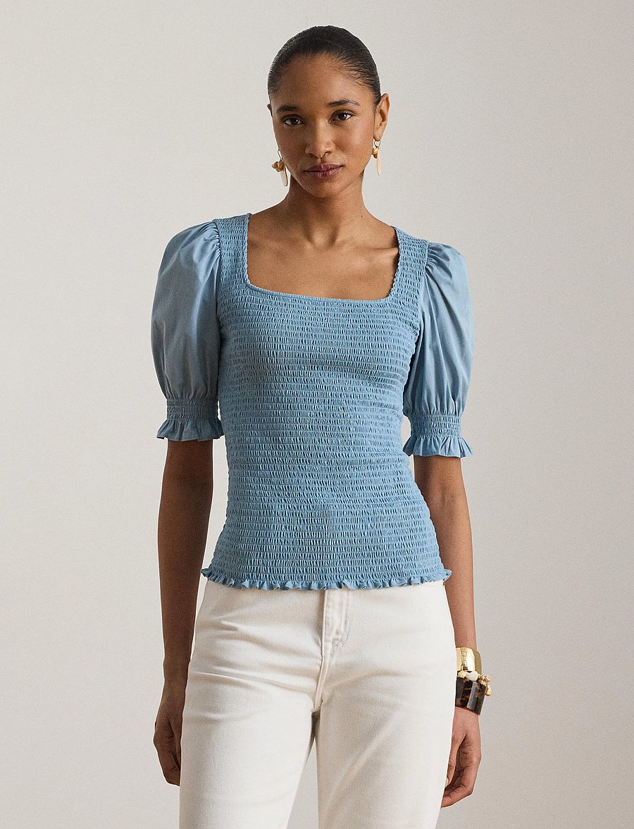 Lauren Ralph Lauren - REFINED COTTON JRSY-KNT-PULLOVER - kortärmade blusar - blue note - 3