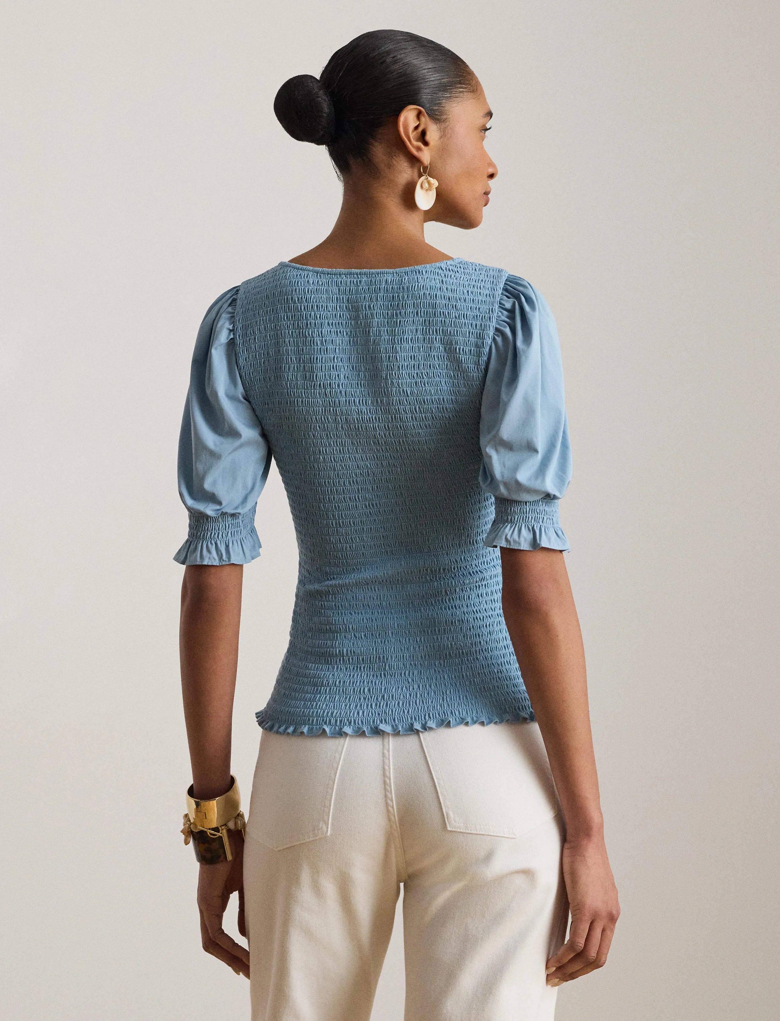 Lauren Ralph Lauren - REFINED COTTON JRSY-KNT-PULLOVER - lühikeste varrukatega pluusid - blue note - 5