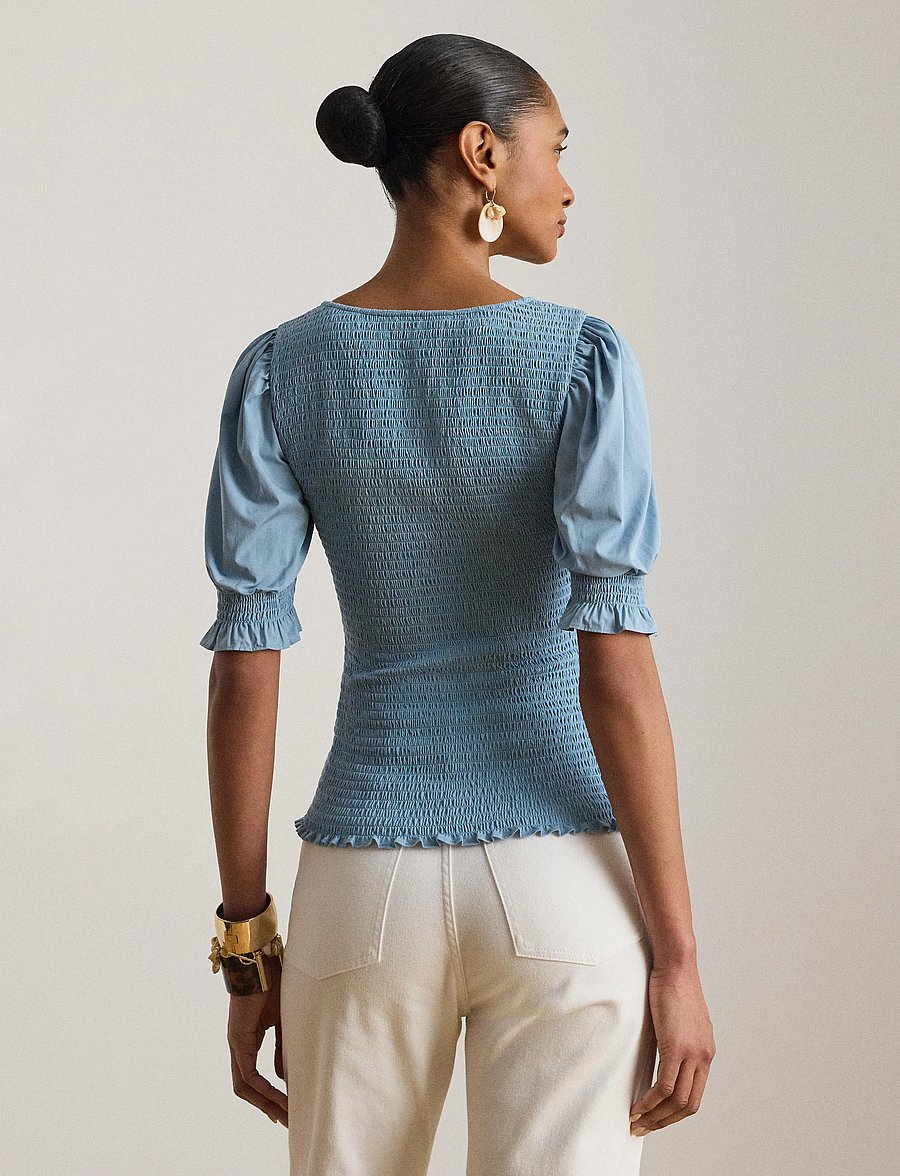 Lauren Ralph Lauren - REFINED COTTON JRSY-KNT-PULLOVER - kortärmade blusar - blue note - 5