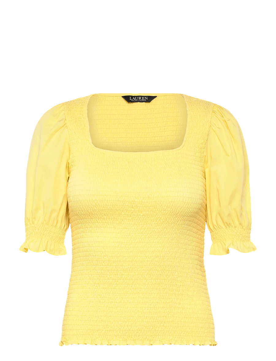 Lauren Ralph Lauren - REFINED COTTON JRSY-KNT-PULLOVER - kortärmade blusar - lemon sorbet - 1