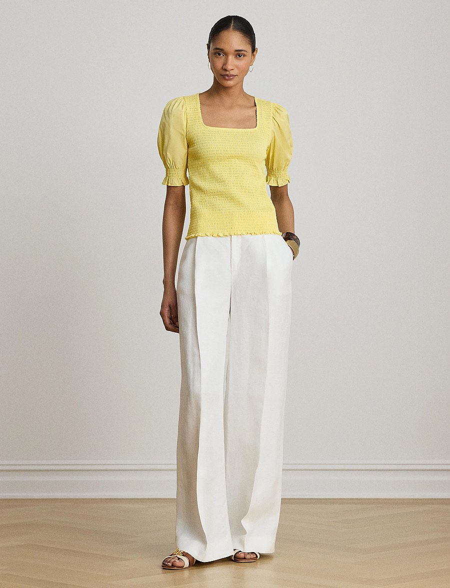 Lauren Ralph Lauren - REFINED COTTON JRSY-KNT-PULLOVER - kortärmade blusar - lemon sorbet - 0