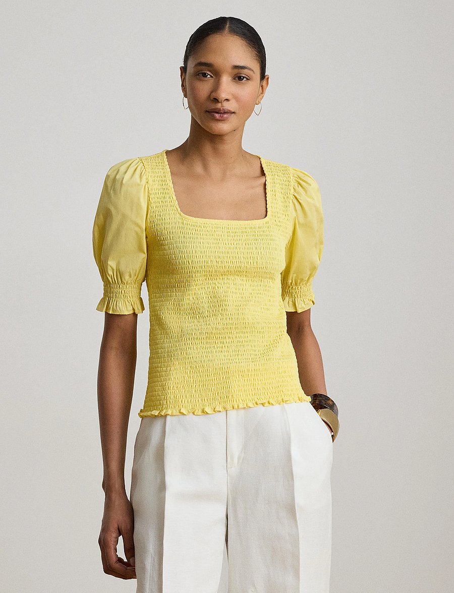 Lauren Ralph Lauren - REFINED COTTON JRSY-KNT-PULLOVER - kortärmade blusar - lemon sorbet - 3