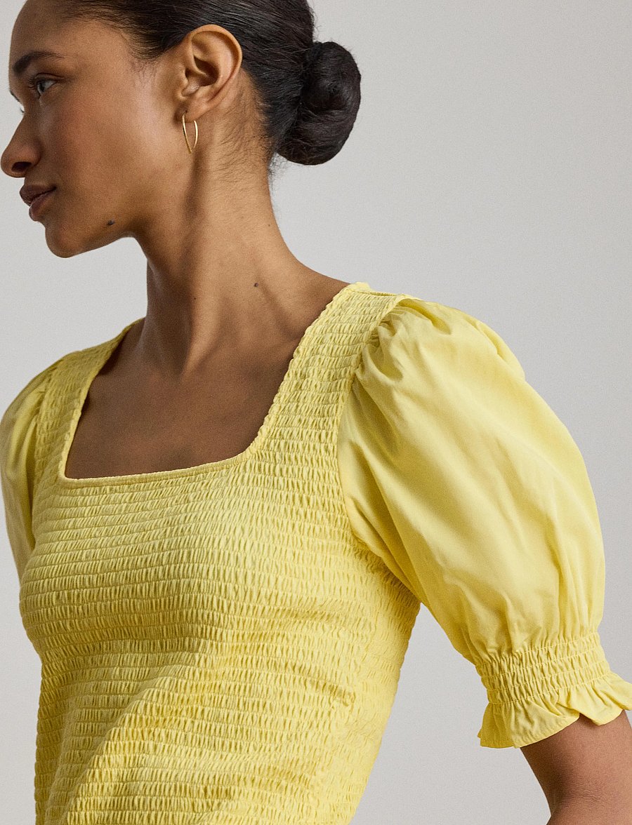 Lauren Ralph Lauren - REFINED COTTON JRSY-KNT-PULLOVER - kortärmade blusar - lemon sorbet - 4