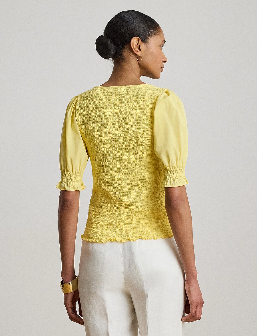 Lauren Ralph Lauren - REFINED COTTON JRSY-KNT-PULLOVER - kortärmade blusar - lemon sorbet - 5