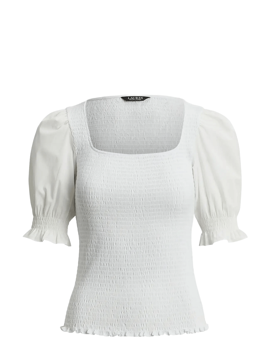 Lauren Ralph Lauren - REFINED COTTON JRSY-KNT-PULLOVER - kortärmade blusar - white - 1
