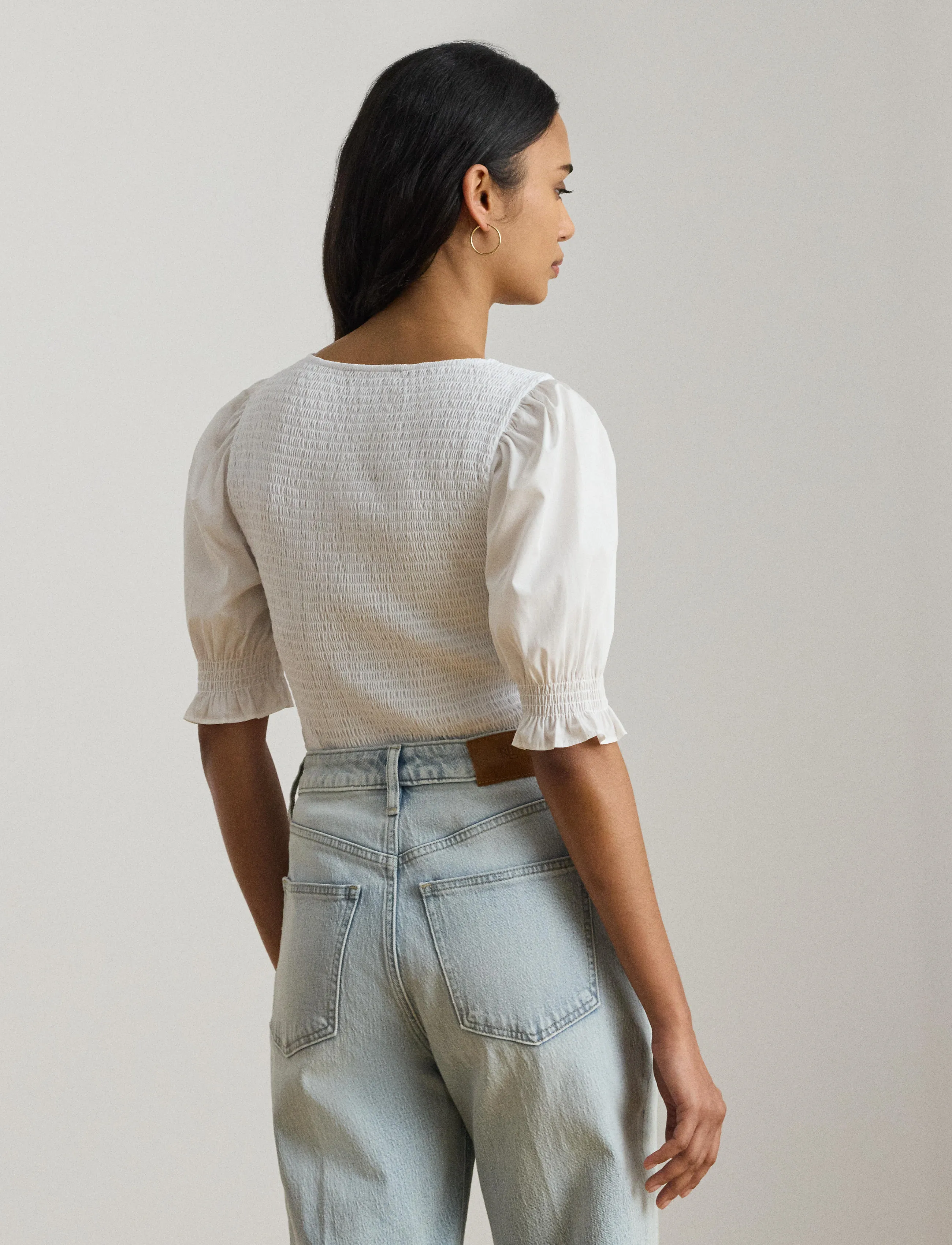 Lauren Ralph Refined Cotton Jrsy-Knt-Pullover, L, T-shirts & Oberteile, Weiß - Short-sleeved, Frauen