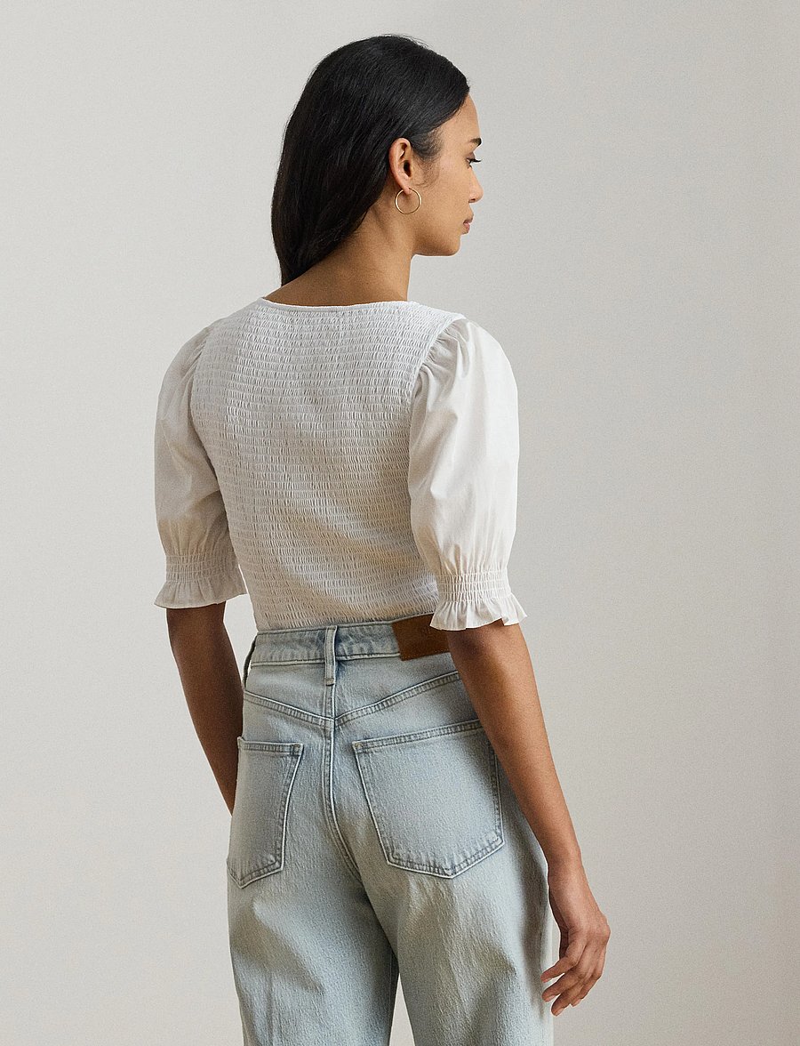 Lauren Ralph Lauren - REFINED COTTON JRSY-KNT-PULLOVER - kortärmade blusar - white - 3