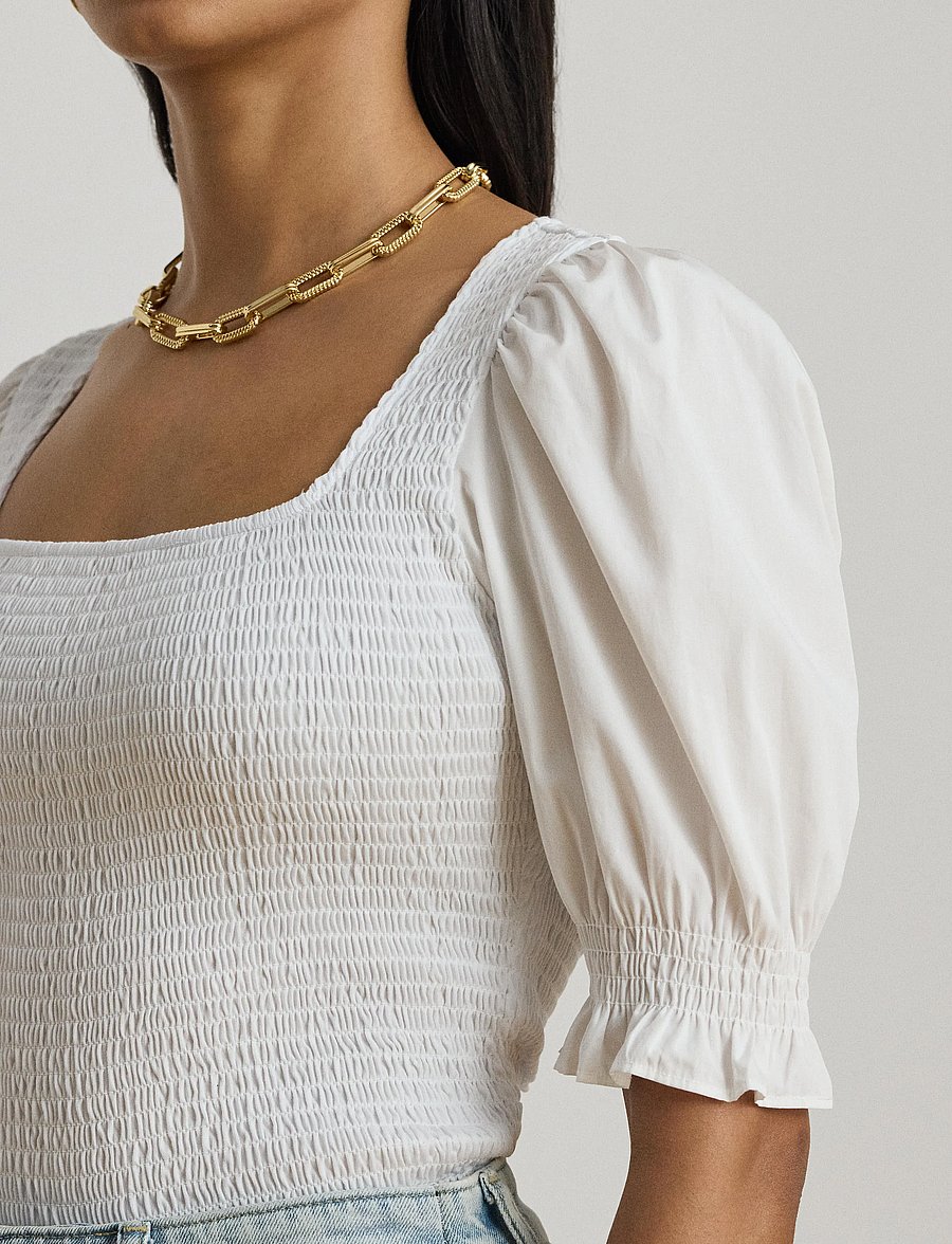 Lauren Ralph Lauren - REFINED COTTON JRSY-KNT-PULLOVER - kortärmade blusar - white - 4