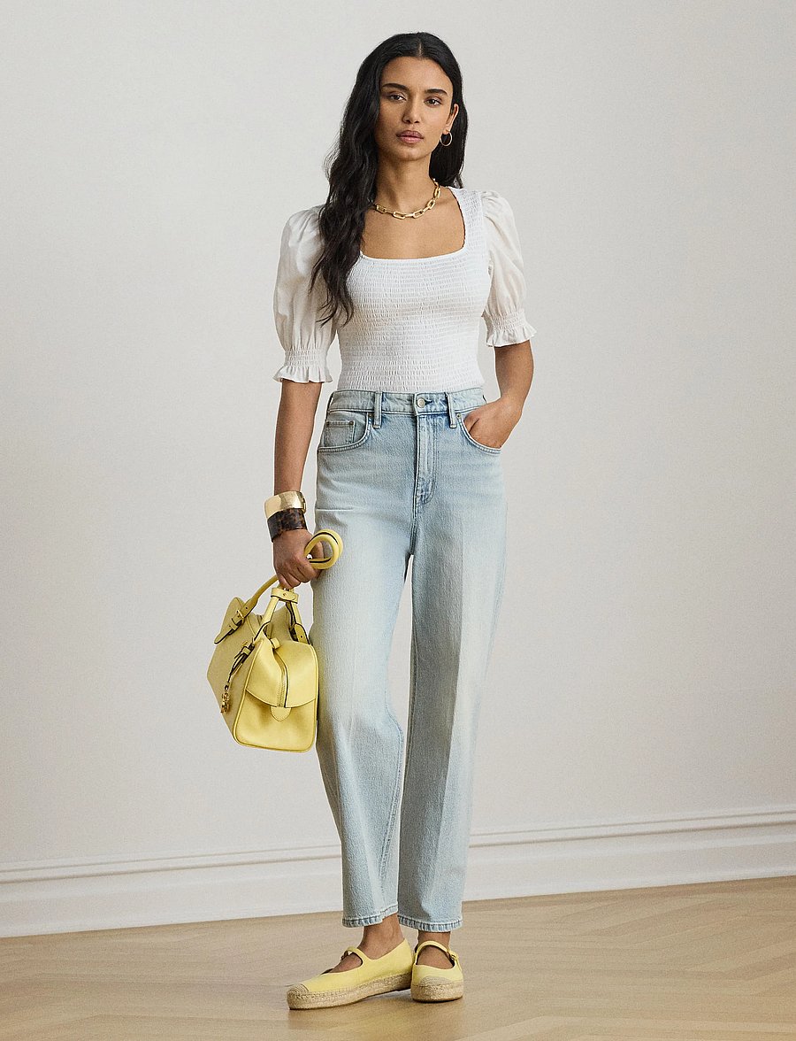 Lauren Ralph Lauren - REFINED COTTON JRSY-KNT-PULLOVER - kortärmade blusar - white - 5