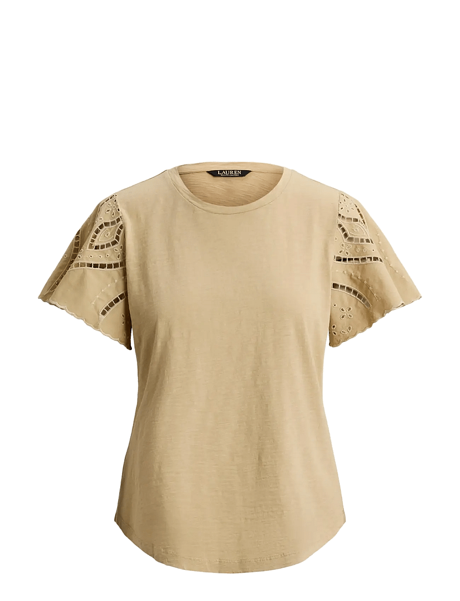 Lauren Ralph Lauren - INDIE CTN SLUB JRSY-KNT-PULLOVER - kurzärmelige blusen - birch tan - 1
