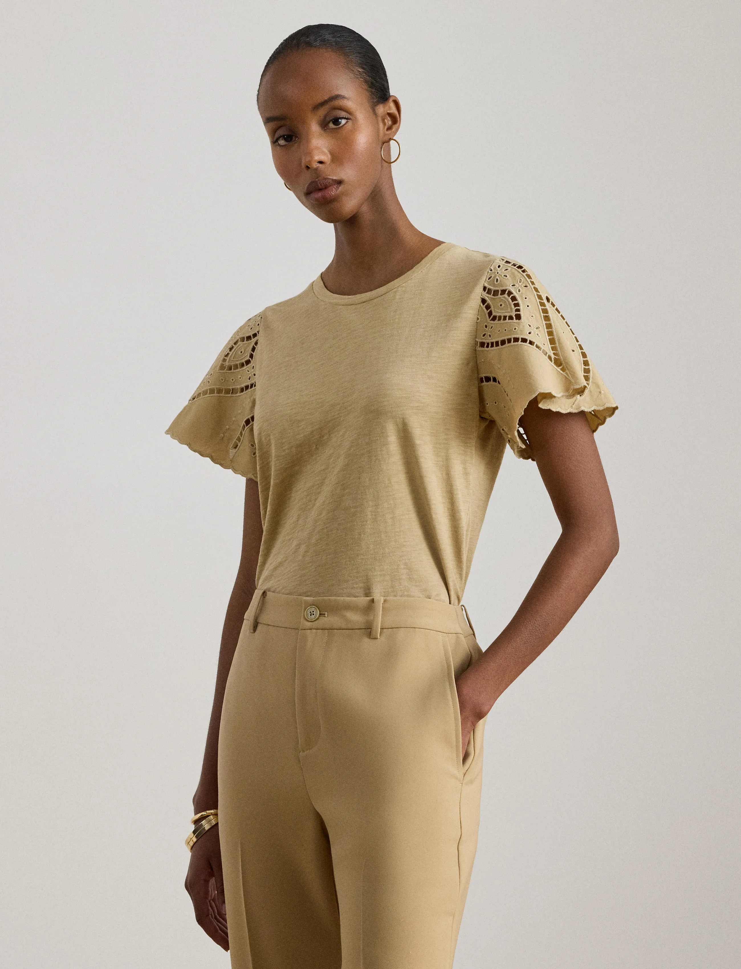 Lauren Ralph Lauren - INDIE CTN SLUB JRSY-KNT-PULLOVER - kortærmede bluser - birch tan - 2