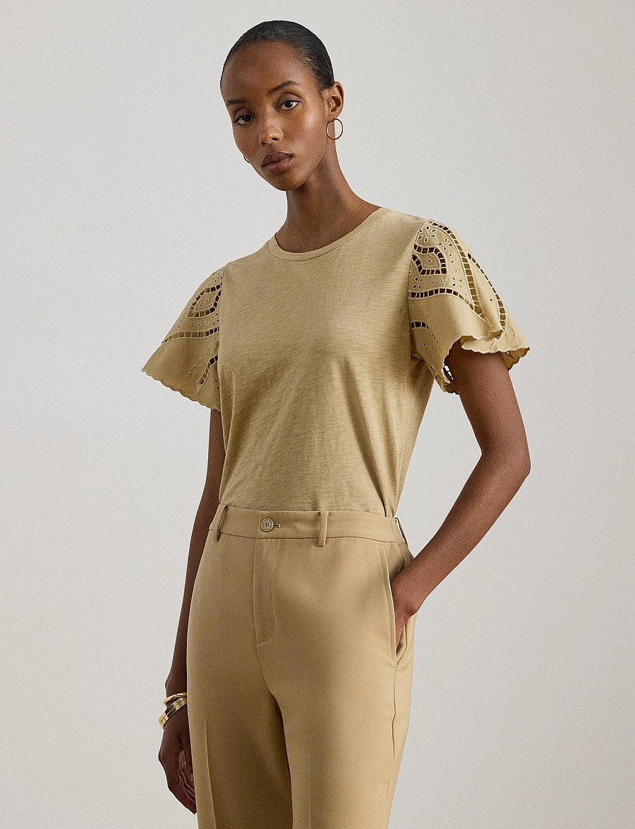 Lauren Ralph Lauren - INDIE CTN SLUB JRSY-KNT-PULLOVER - kurzärmelige blusen - birch tan - 2