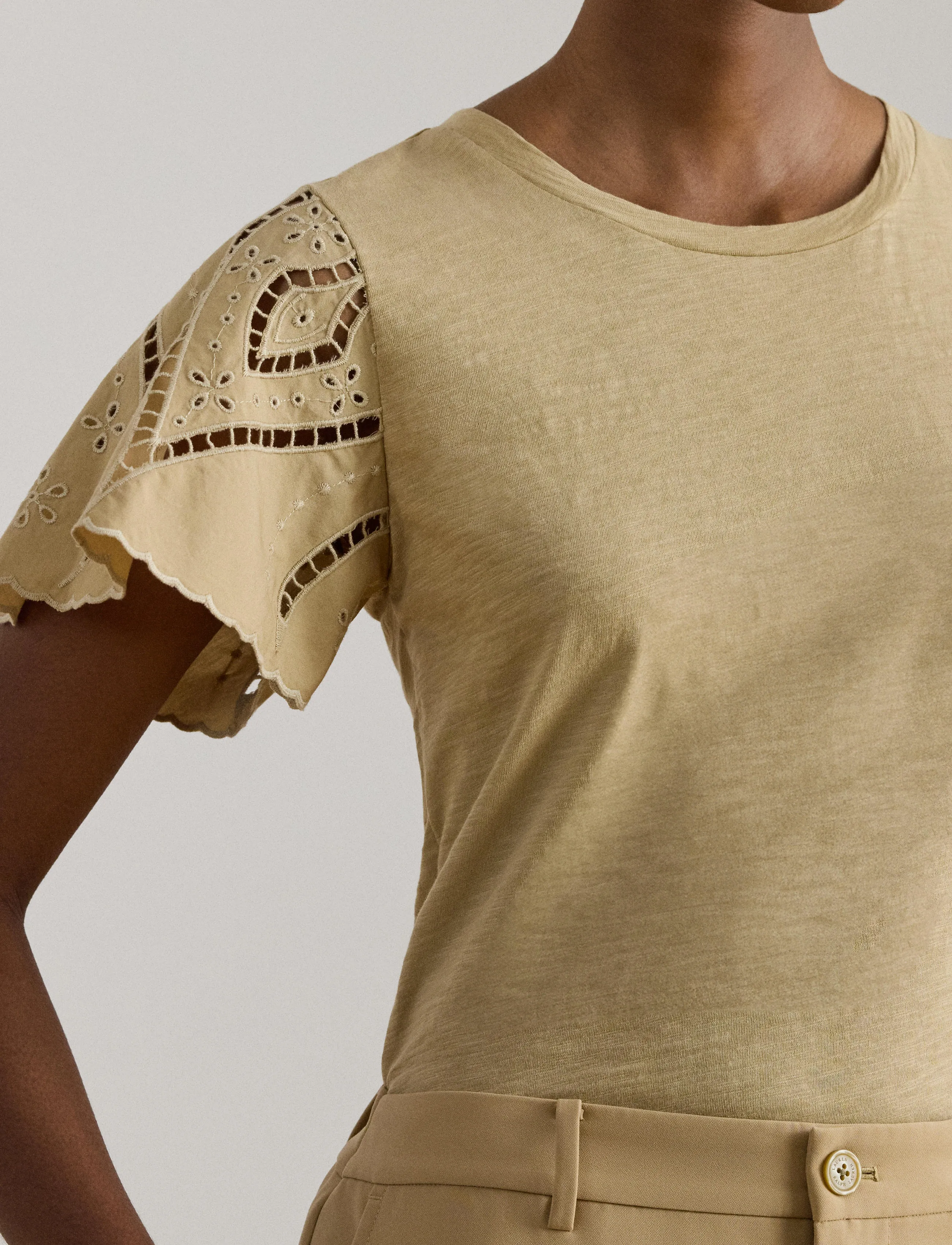 Lauren Ralph Lauren - INDIE CTN SLUB JRSY-KNT-PULLOVER - kortærmede bluser - birch tan - 3