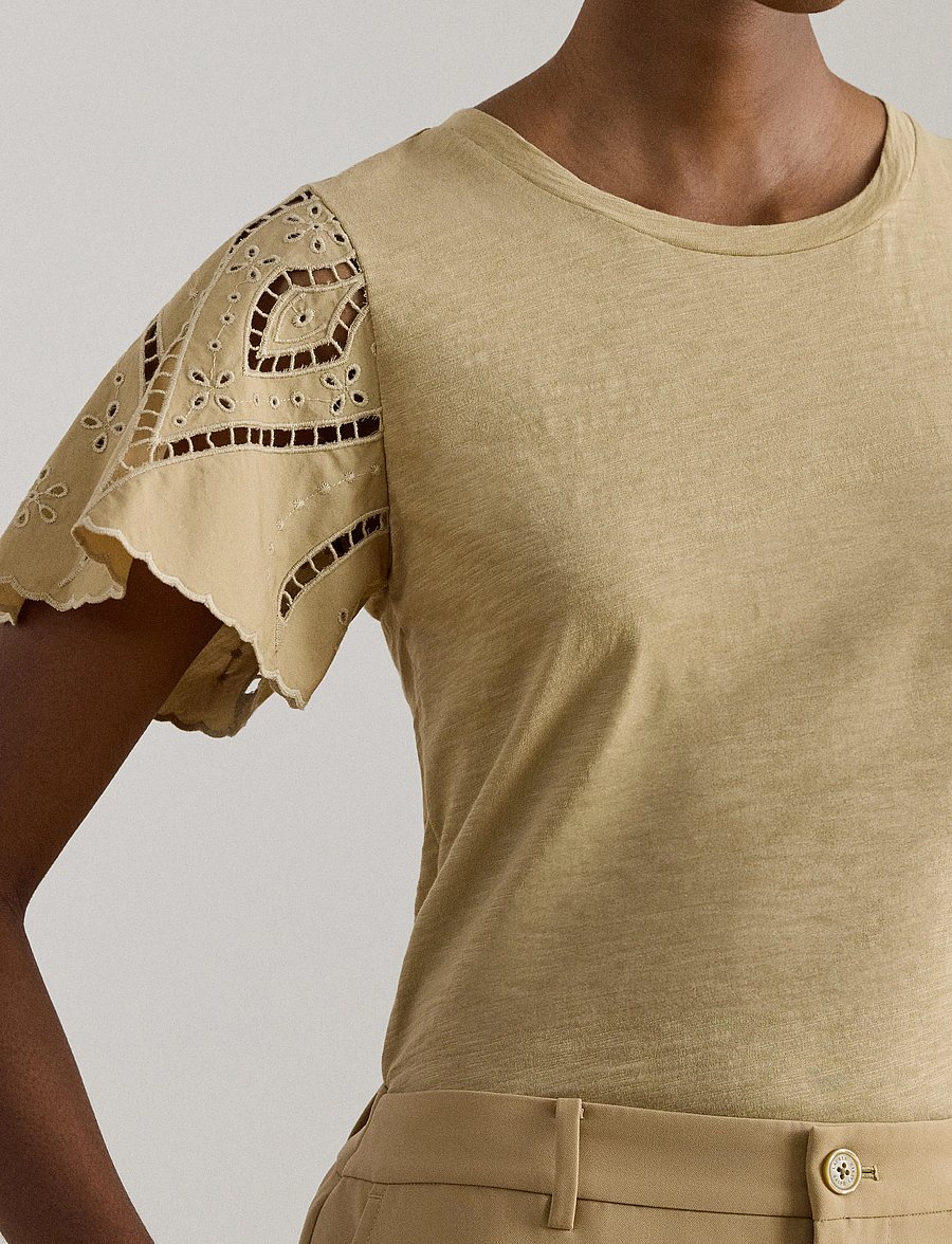 Lauren Ralph Lauren - INDIE CTN SLUB JRSY-KNT-PULLOVER - kurzärmelige blusen - birch tan - 3