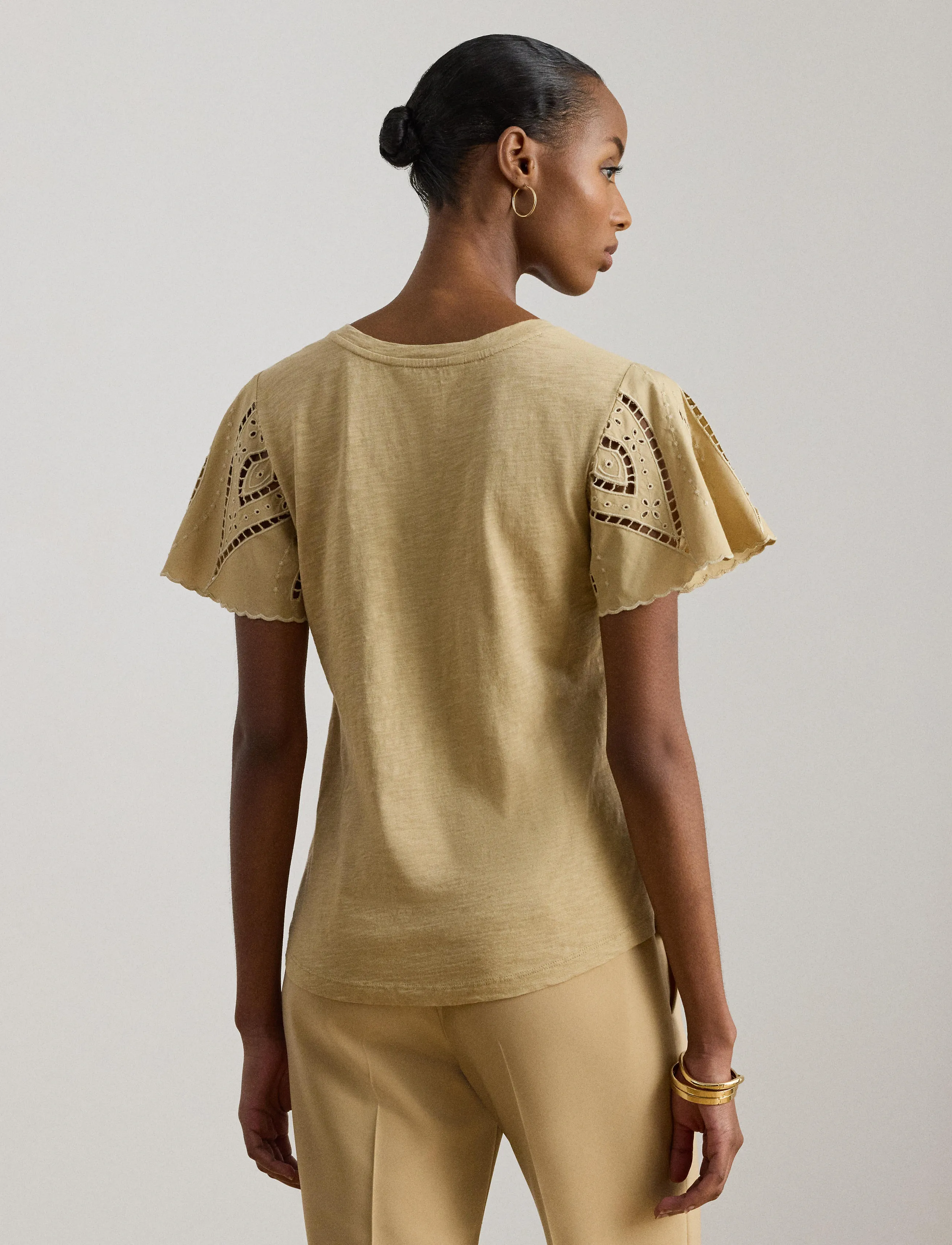 Lauren Ralph Lauren - INDIE CTN SLUB JRSY-KNT-PULLOVER - kortærmede bluser - birch tan - 4