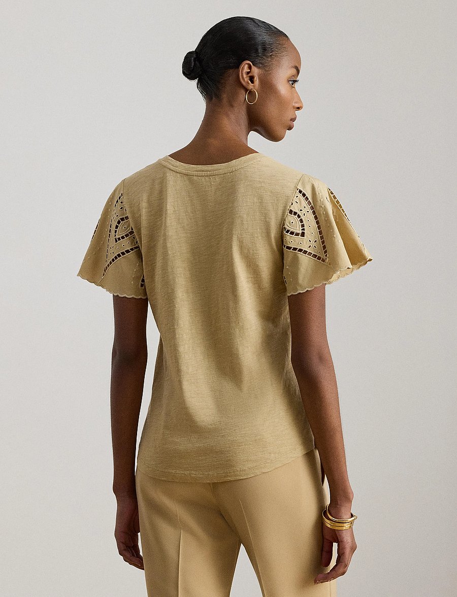 Lauren Ralph Lauren - INDIE CTN SLUB JRSY-KNT-PULLOVER - kurzärmelige blusen - birch tan - 4