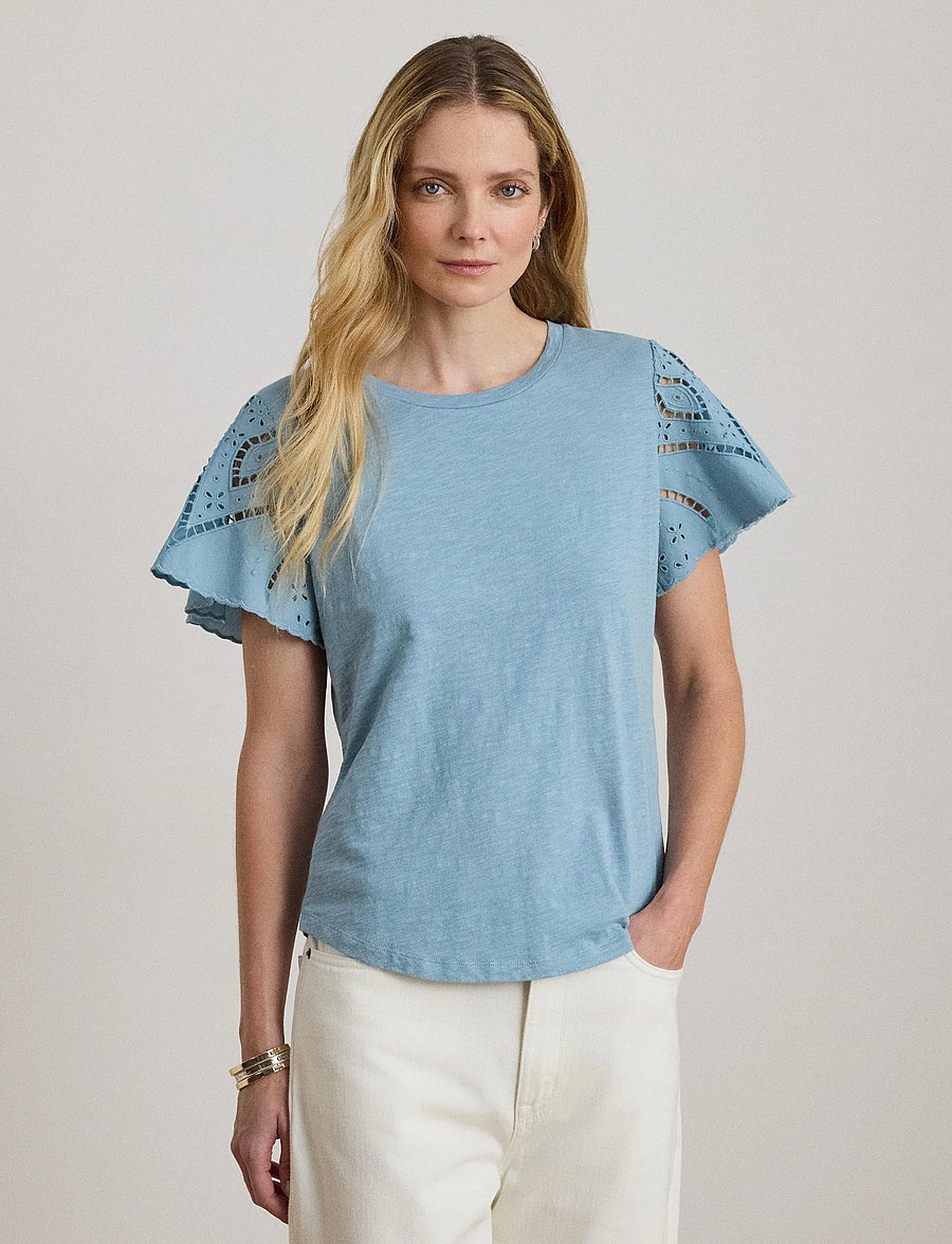 Lauren Ralph Lauren - INDIE CTN SLUB JRSY-KNT-PULLOVER - kurzärmelige blusen - blue note - 0