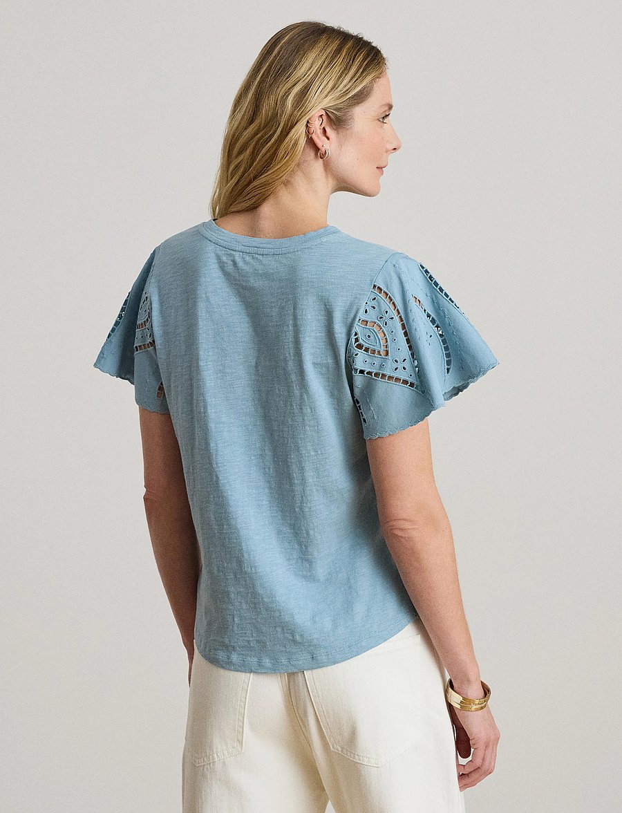 Lauren Ralph Lauren - INDIE CTN SLUB JRSY-KNT-PULLOVER - kurzärmelige blusen - blue note - 3