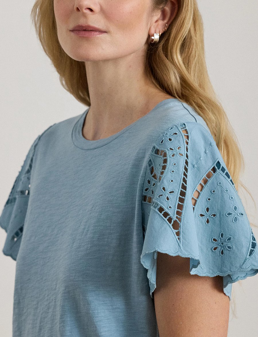 Lauren Ralph Lauren - INDIE CTN SLUB JRSY-KNT-PULLOVER - kurzärmelige blusen - blue note - 4