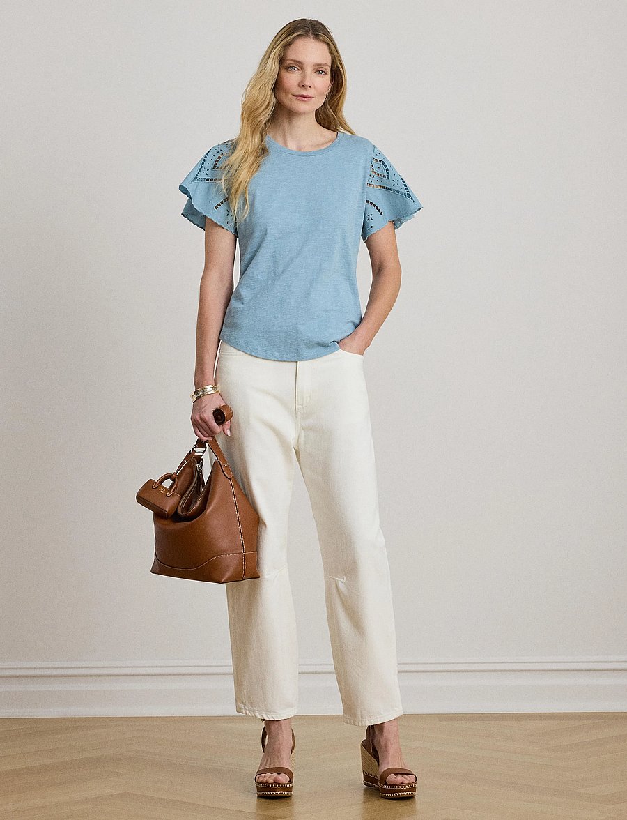 Lauren Ralph Lauren - INDIE CTN SLUB JRSY-KNT-PULLOVER - kurzärmelige blusen - blue note - 5