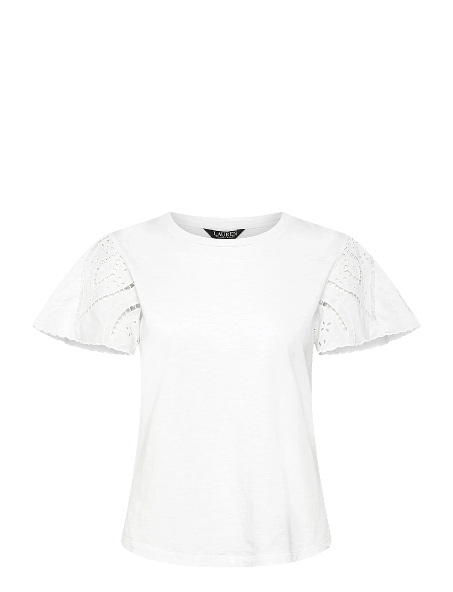 Lauren Ralph Lauren - INDIE CTN SLUB JRSY-KNT-PULLOVER - kortærmede bluser - white - 1