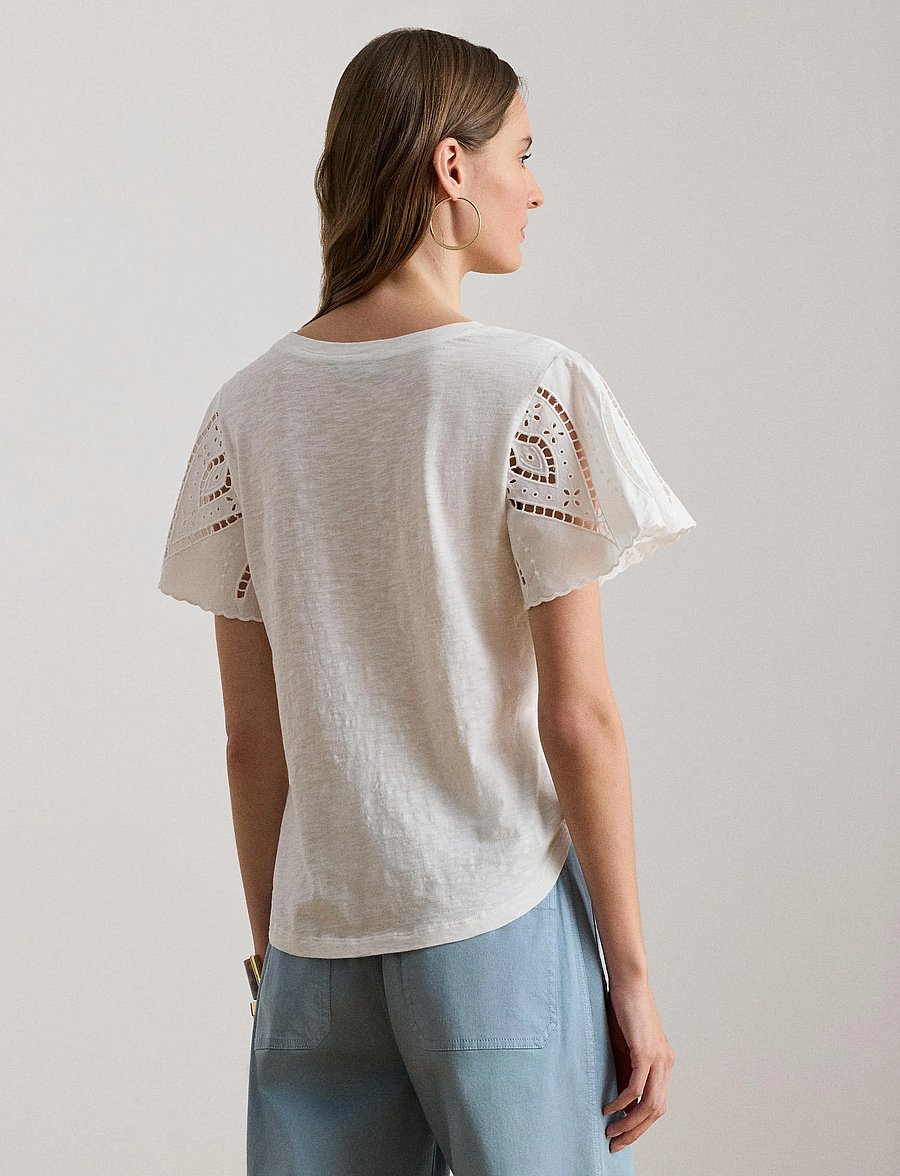 Lauren Ralph Lauren - INDIE CTN SLUB JRSY-KNT-PULLOVER - kortærmede bluser - white - 3
