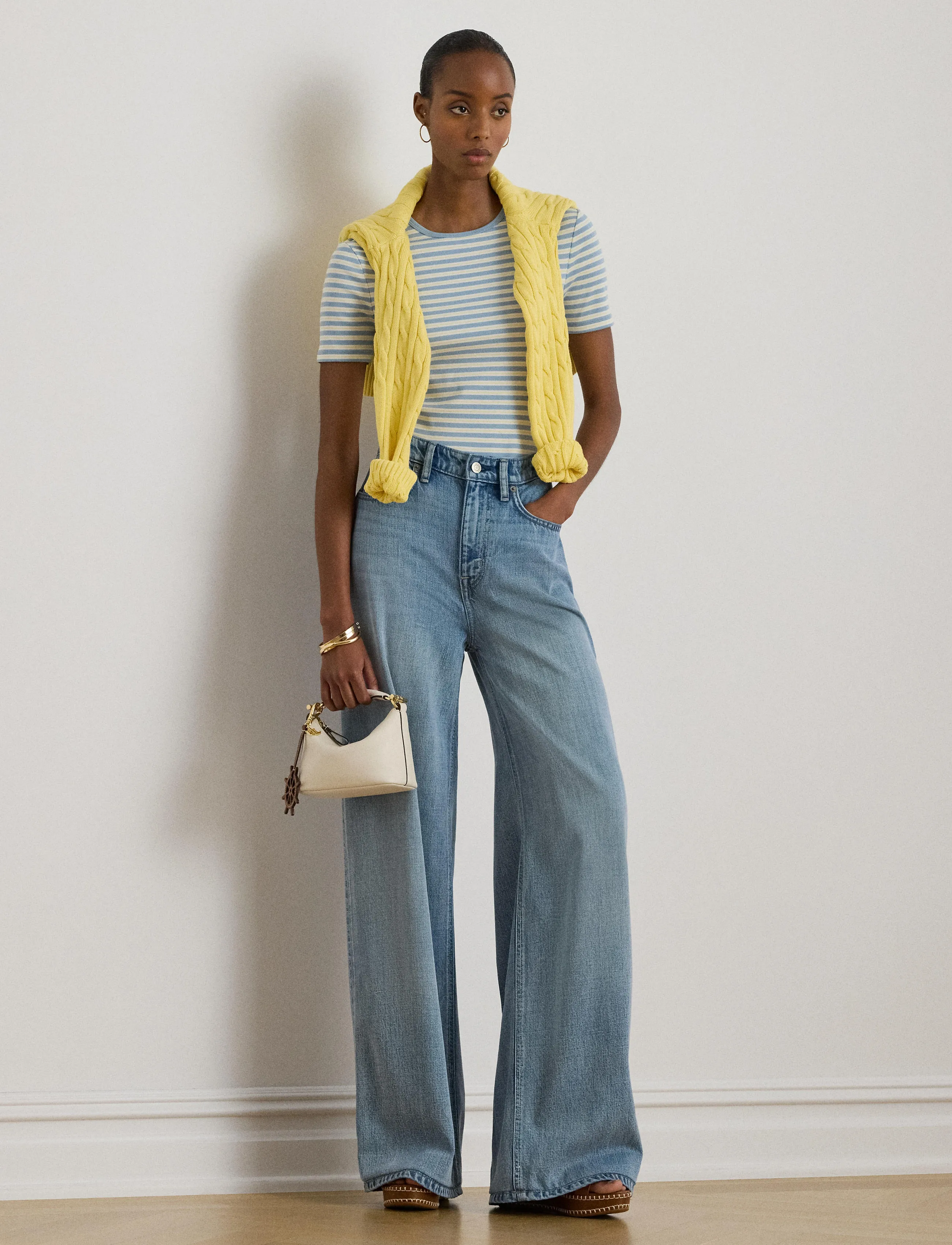 Lauren Ralph Lauren REFINED STR 1X1 RIB-KNT-T-SHIRT - T-shirts - BLUE NOTE MULTI / blue