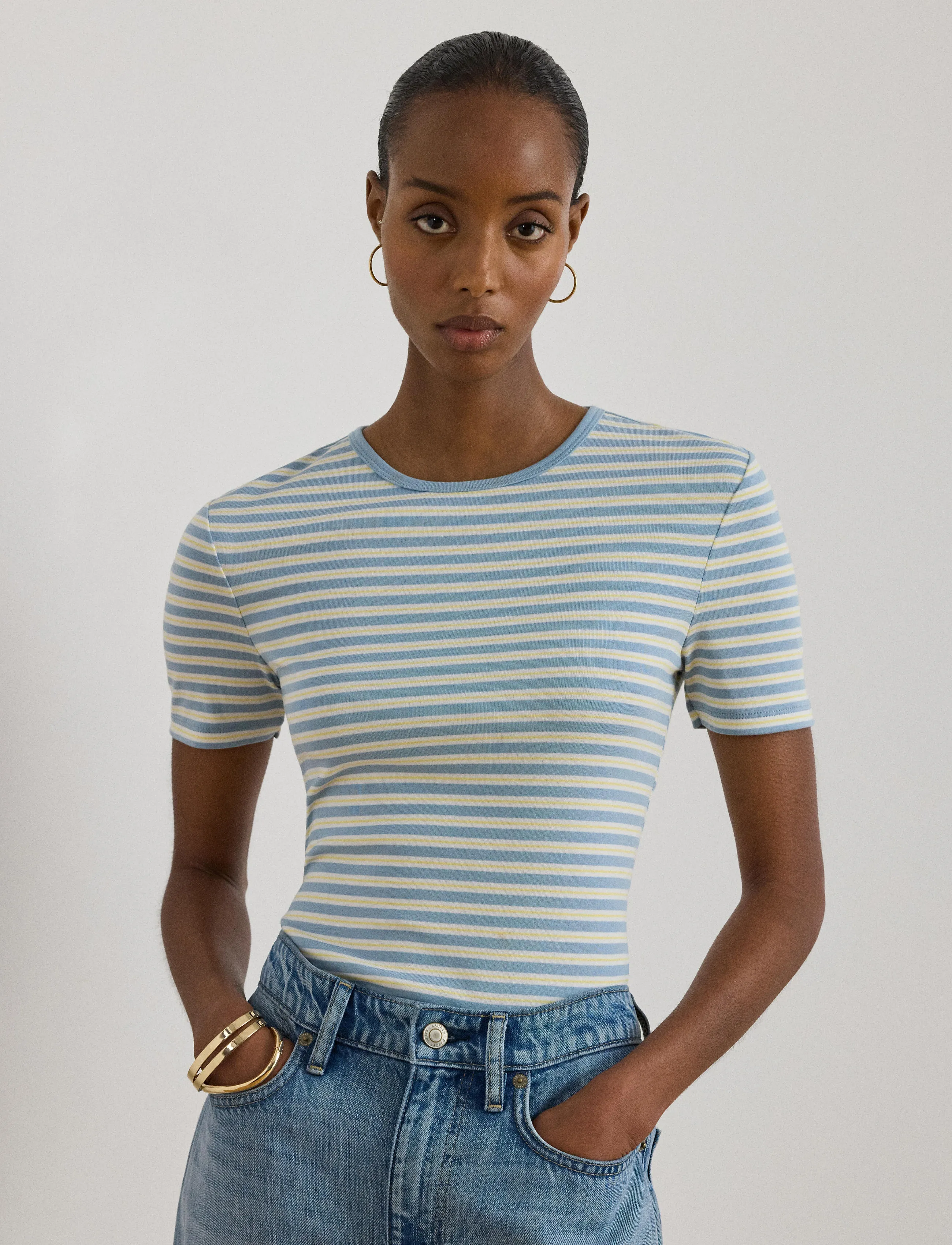 Lauren Ralph Lauren - REFINED STR 1X1 RIB-KNT-T-SHIRT - t-shirts - blue note multi - 3