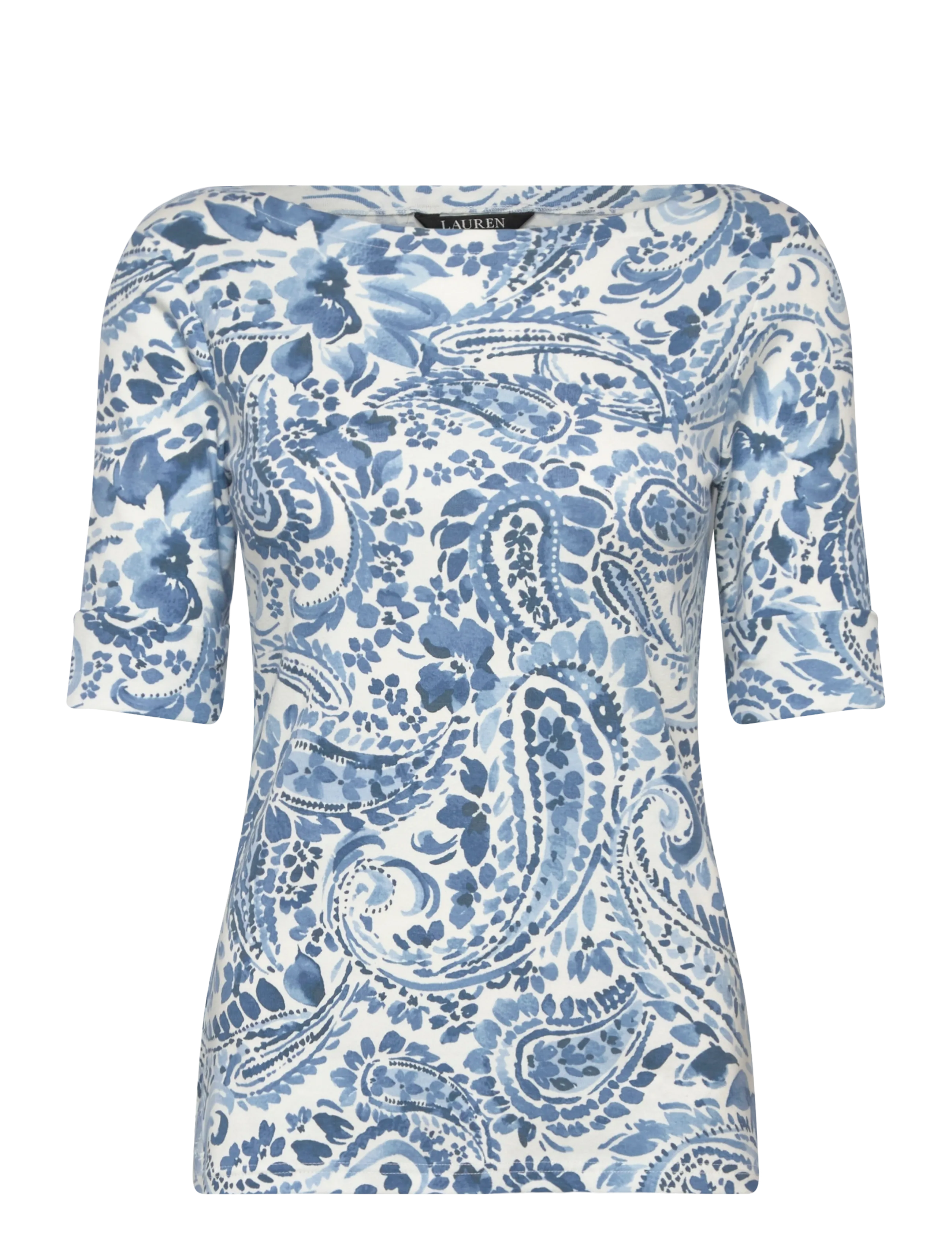 Lauren Ralph Lauren REFINED STR 1X1 RIB-KNT-T-SHIRT - Bluser & Skjorter - WHITE/BLUE / blue