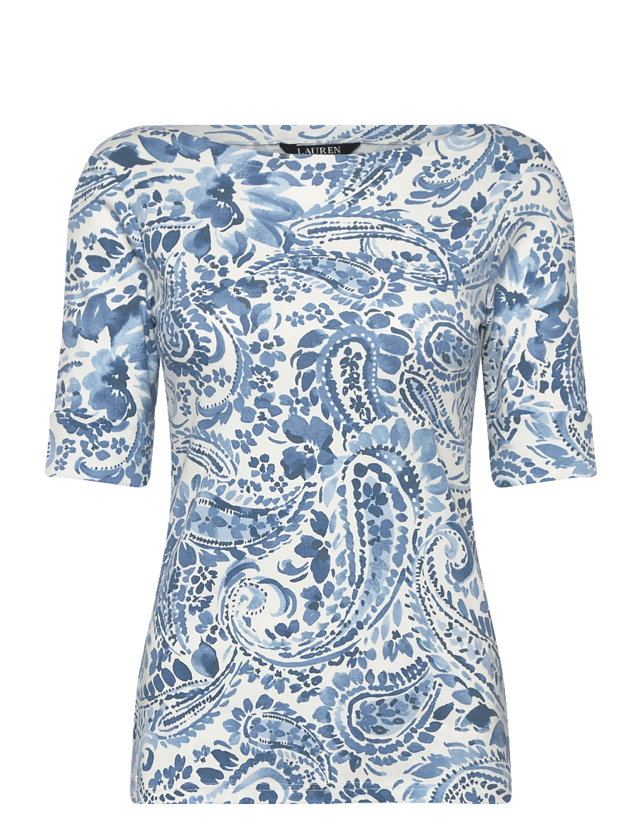 Lauren Ralph Lauren - REFINED STR 1X1 RIB-KNT-T-SHIRT - short-sleeved blouses - white/blue - 1
