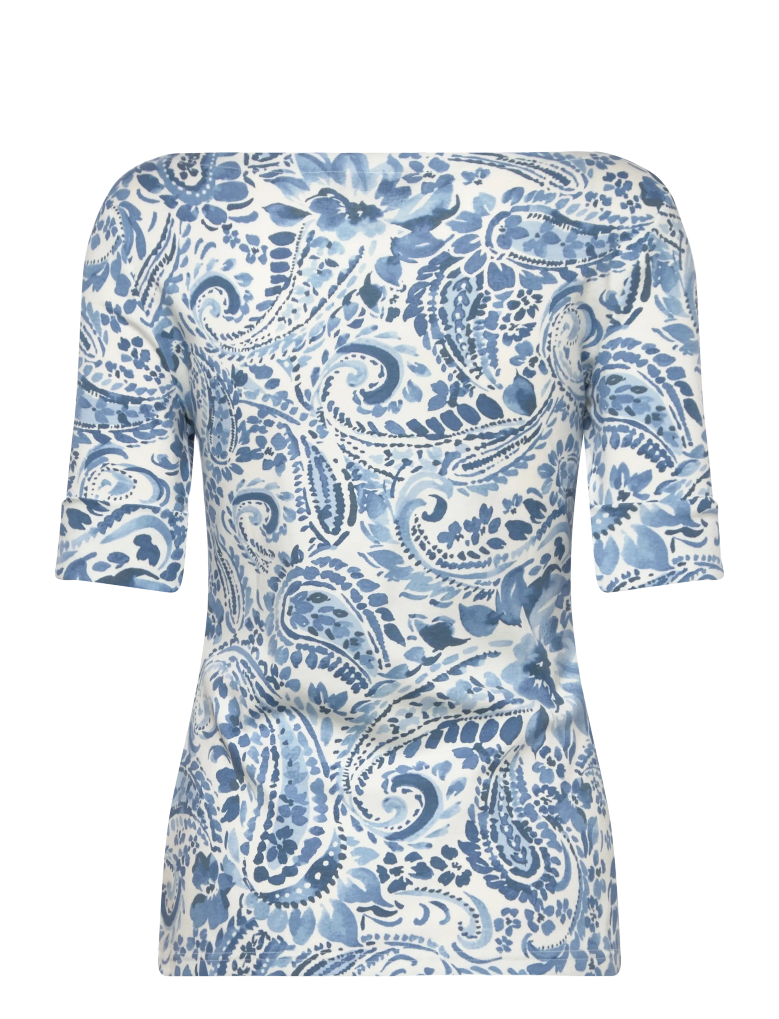 Lauren Ralph Lauren - REFINED STR 1X1 RIB-KNT-T-SHIRT - blouses à manches courtes - white/blue - 2