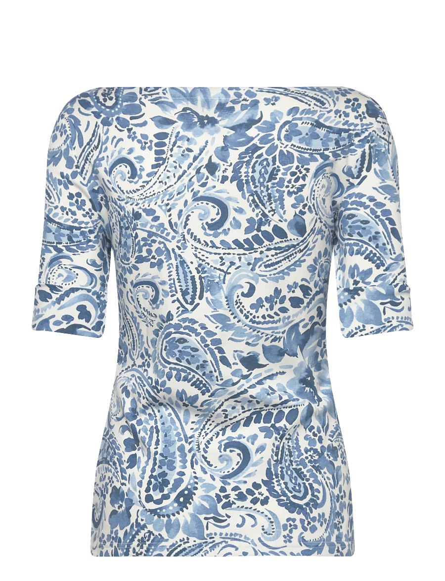 Lauren Ralph Lauren - REFINED STR 1X1 RIB-KNT-T-SHIRT - short-sleeved blouses - white/blue - 2