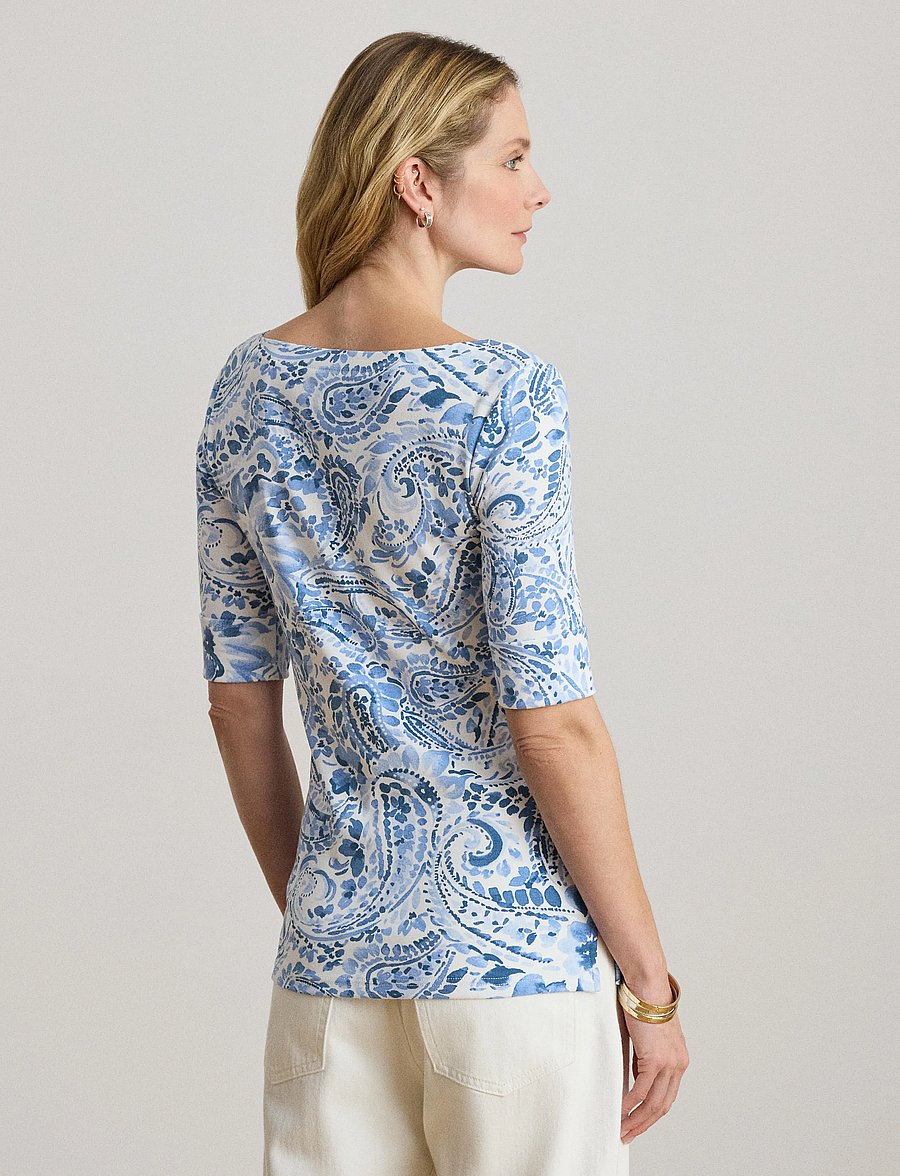 Lauren Ralph Lauren - REFINED STR 1X1 RIB-KNT-T-SHIRT - short-sleeved blouses - white/blue - 3
