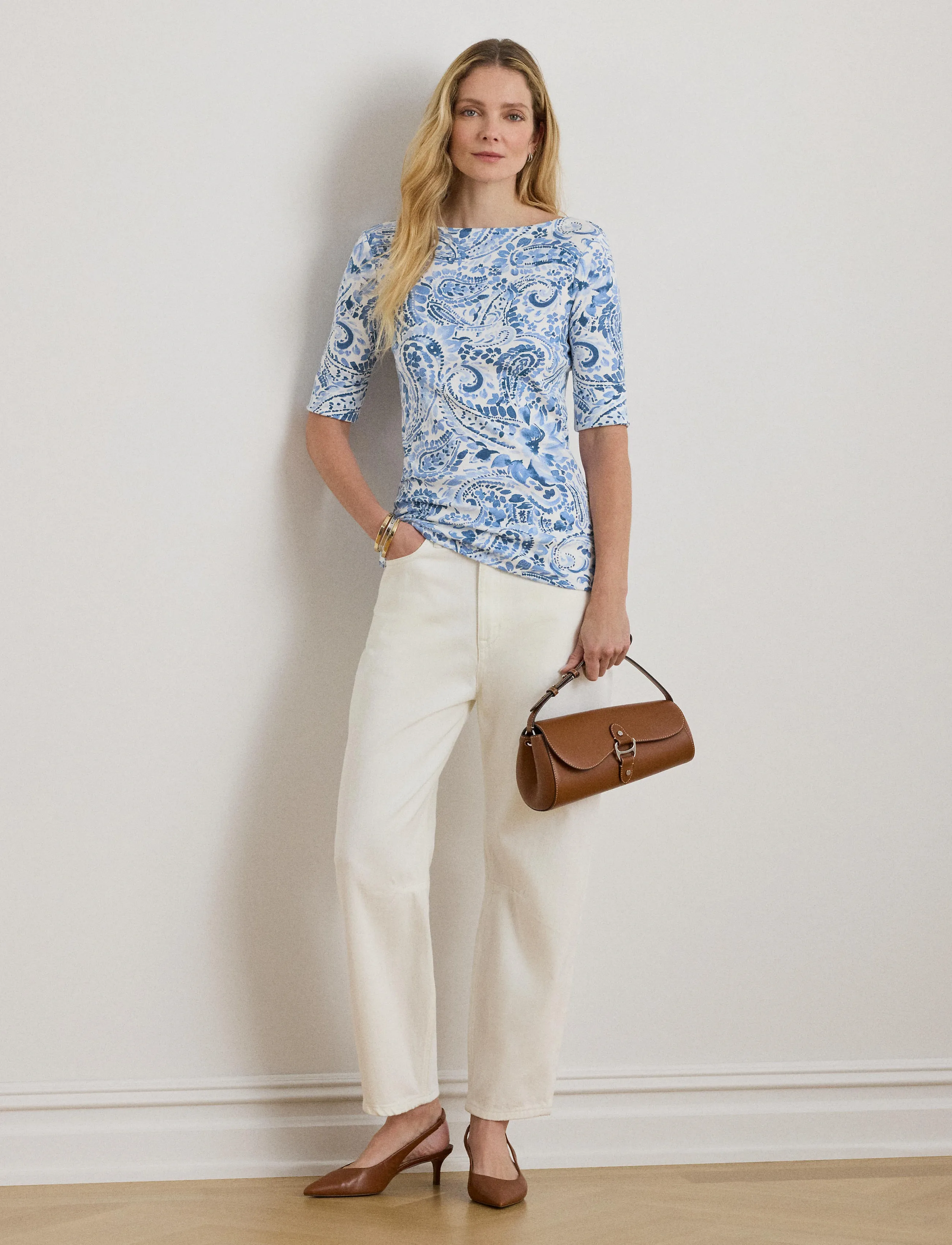 Lauren Ralph Lauren - REFINED STR 1X1 RIB-KNT-T-SHIRT - blouses à manches courtes - white/blue - 5