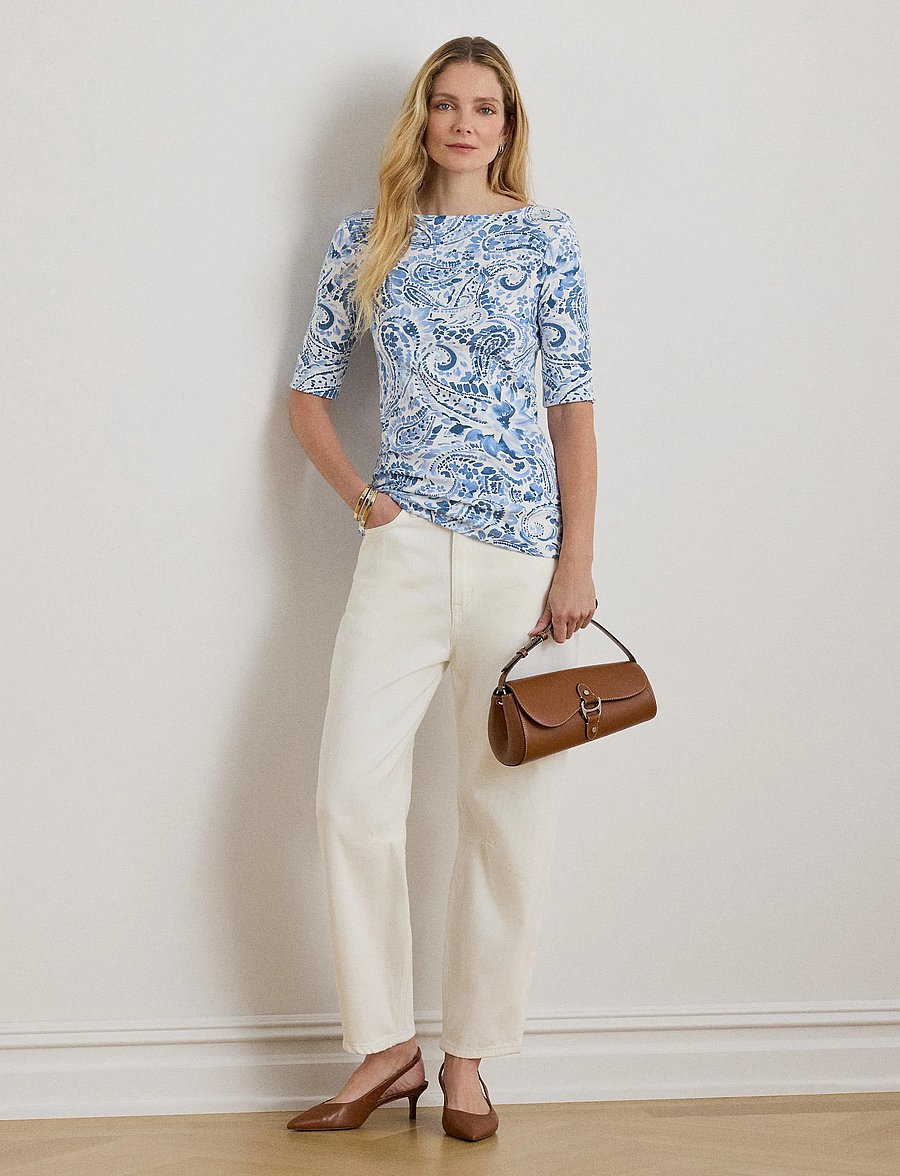 Lauren Ralph Lauren - REFINED STR 1X1 RIB-KNT-T-SHIRT - short-sleeved blouses - white/blue - 5