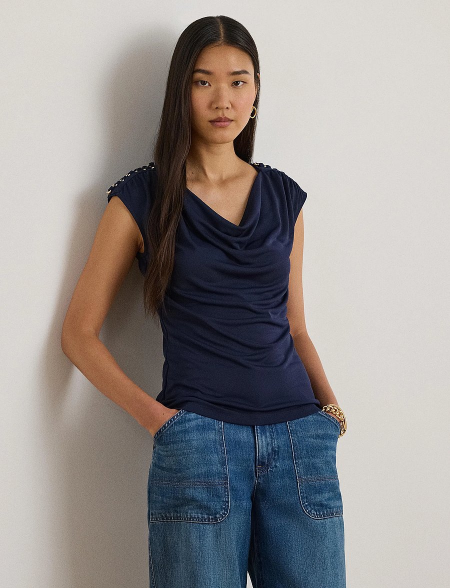 Lauren Ralph Lauren - STR MATTE JERSEY-R-KNIT TOP - tanktops - refined navy - 0