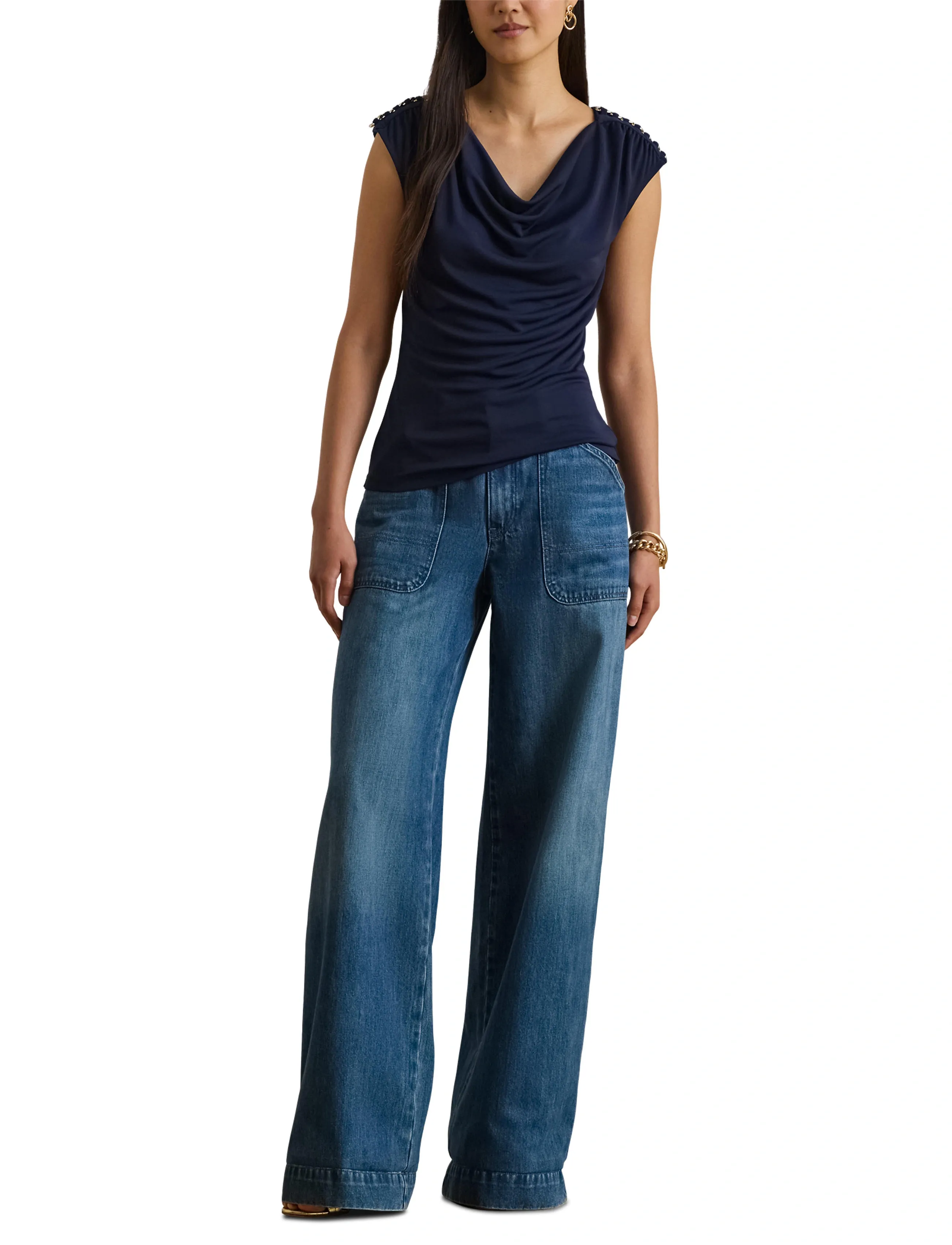 Lauren Ralph Lauren STR MATTE JERSEY-R-KNIT TOP - Lauren Ralph Lauren - REFINED NAVY / navy