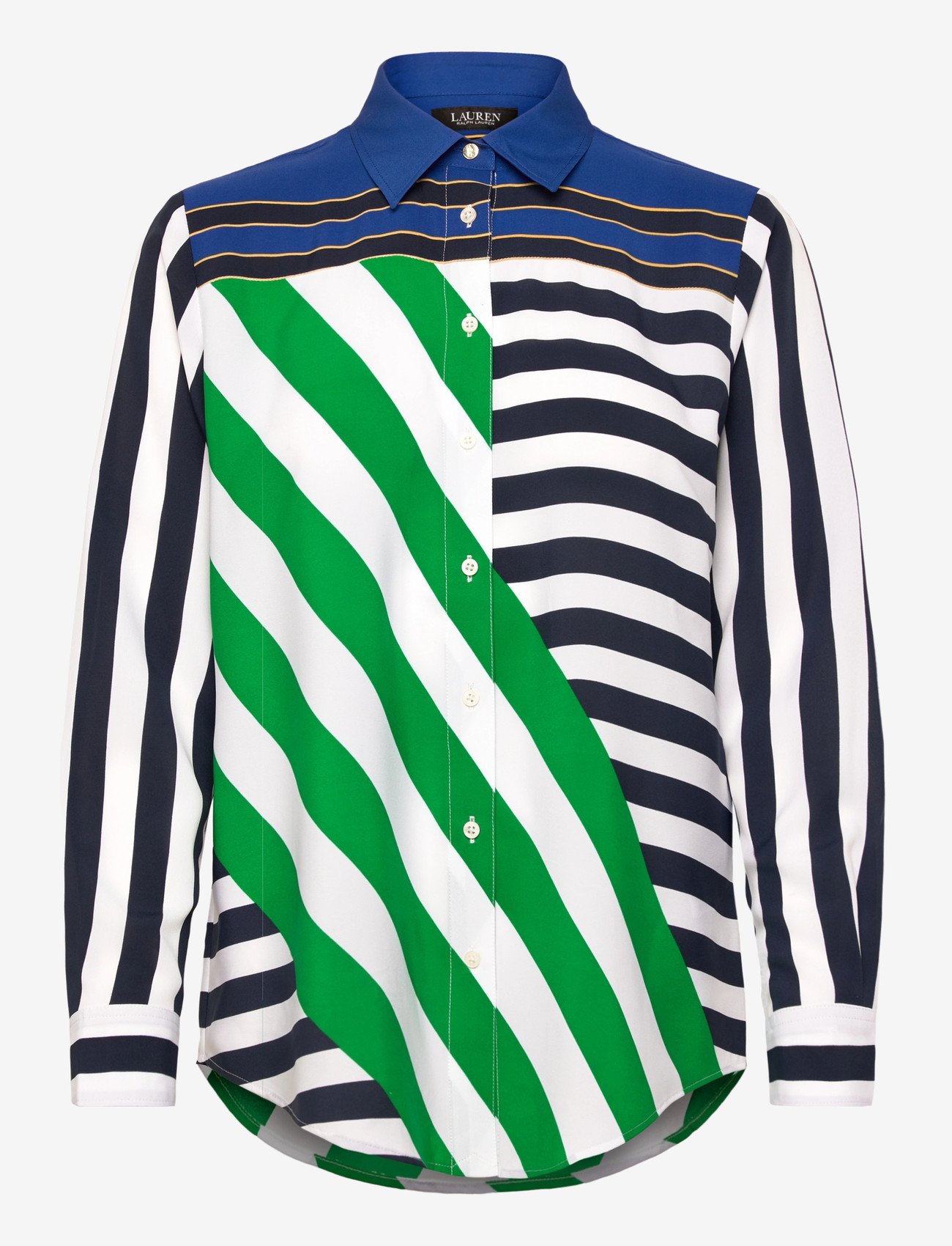 Lauren Ralph Lauren - Classic Fit Striped Crepe Shirt - teksasärgid - navy/white/green - 0