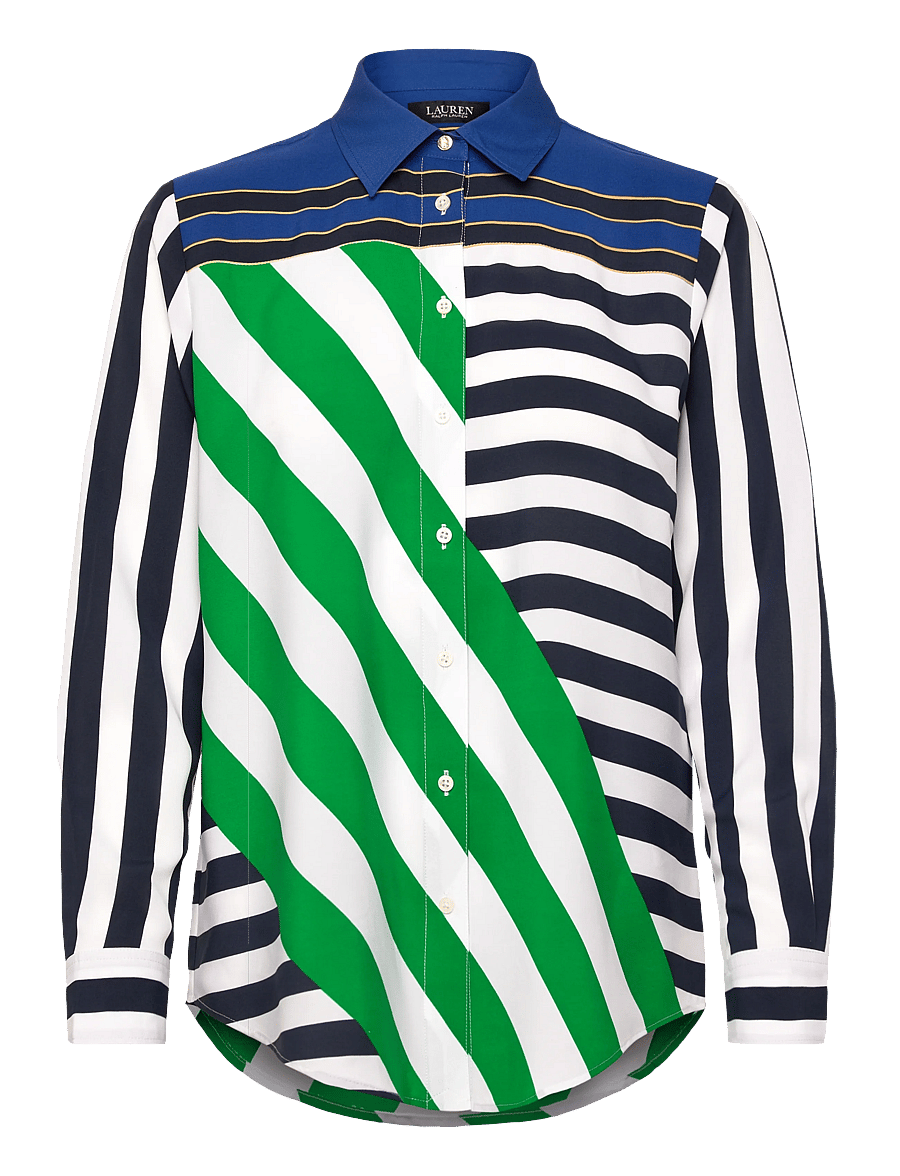 Lauren Ralph Lauren - Classic Fit Striped Crepe Shirt - koszule z długimi rękawami - navy/white/green - 1