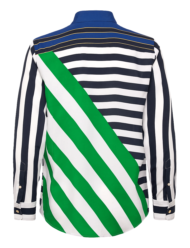 Lauren Ralph Lauren - Classic Fit Striped Crepe Shirt - langärmlige hemden - navy/white/green - 1