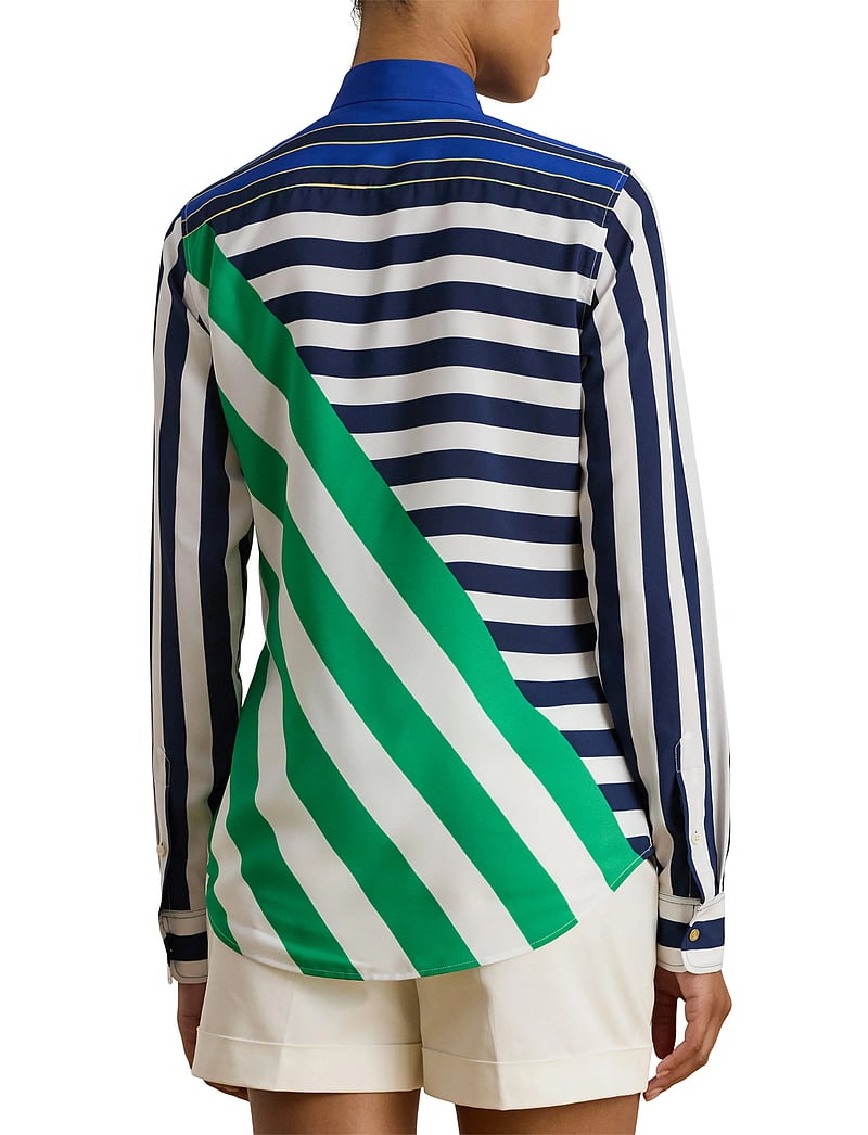 Lauren Ralph Lauren - Classic Fit Striped Crepe Shirt - långärmade skjortor - navy/white/green - 3