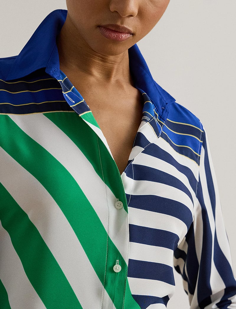 Lauren Ralph Lauren - Classic Fit Striped Crepe Shirt - långärmade skjortor - navy/white/green - 4