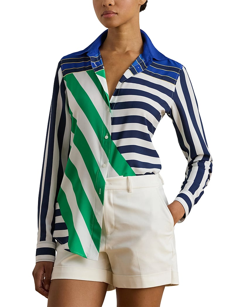 Lauren Ralph Lauren - Classic Fit Striped Crepe Shirt - långärmade skjortor - navy/white/green - 5