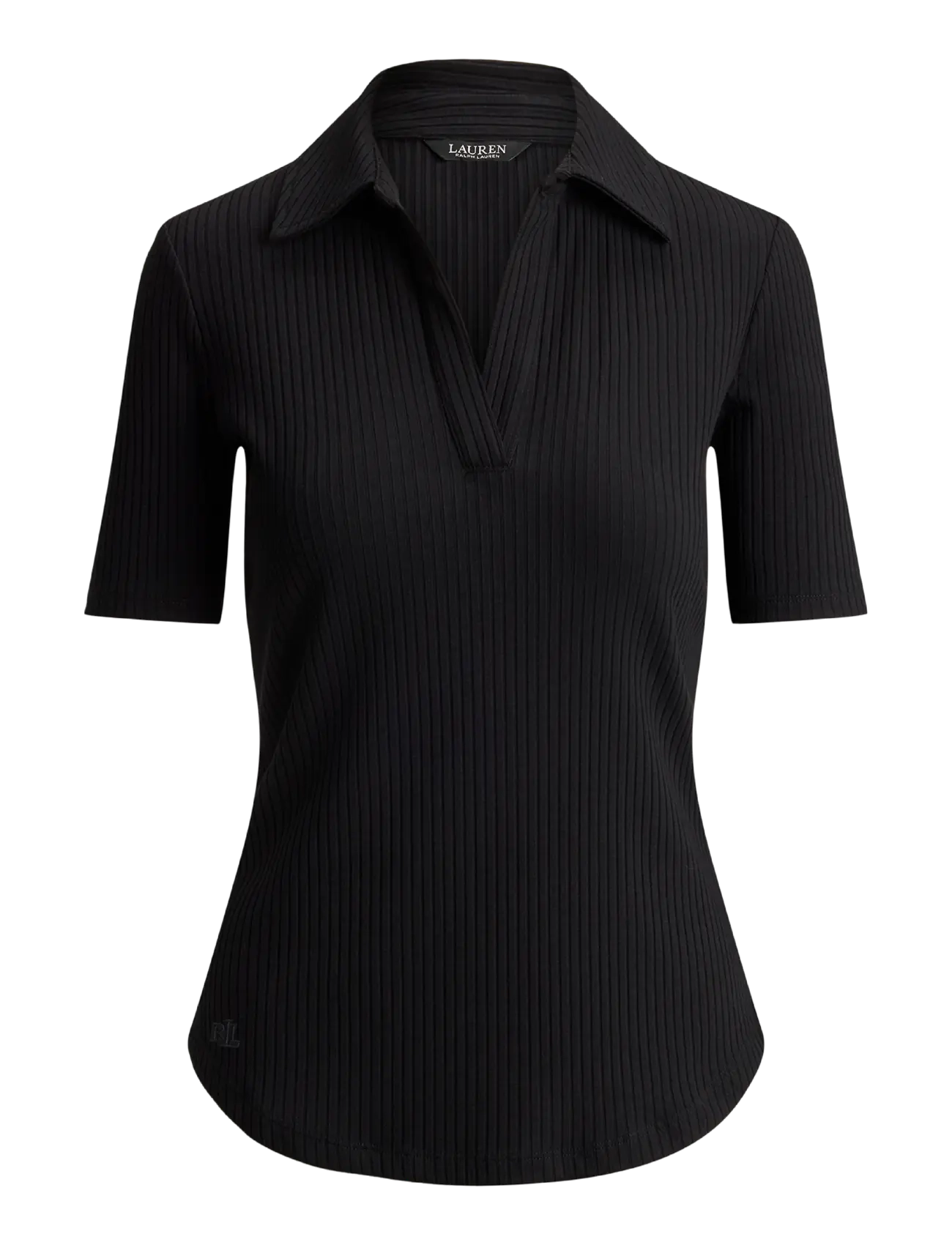 Lauren Ralph Lauren Rib-Knit Elbow-Sleeve Polo Tee - Kleidung - BLACK / black