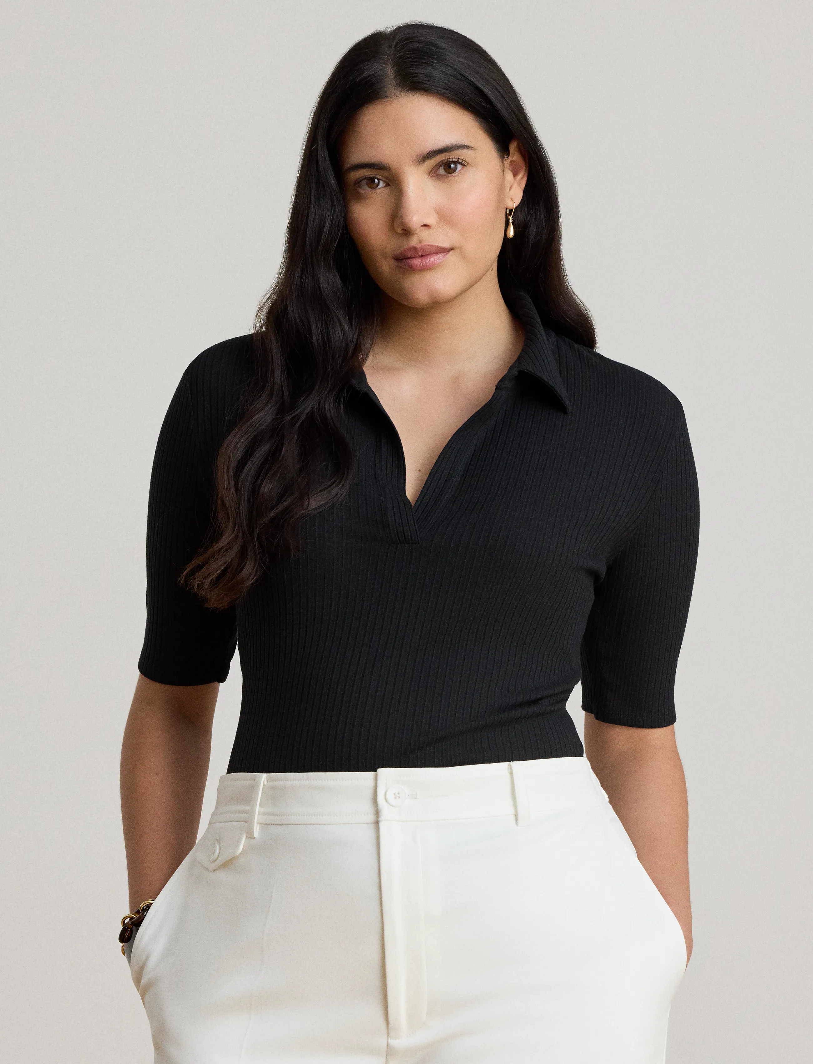 Lauren Ralph Lauren Rib-Knit Elbow-Sleeve Polo Tee blusar dam – bild 5