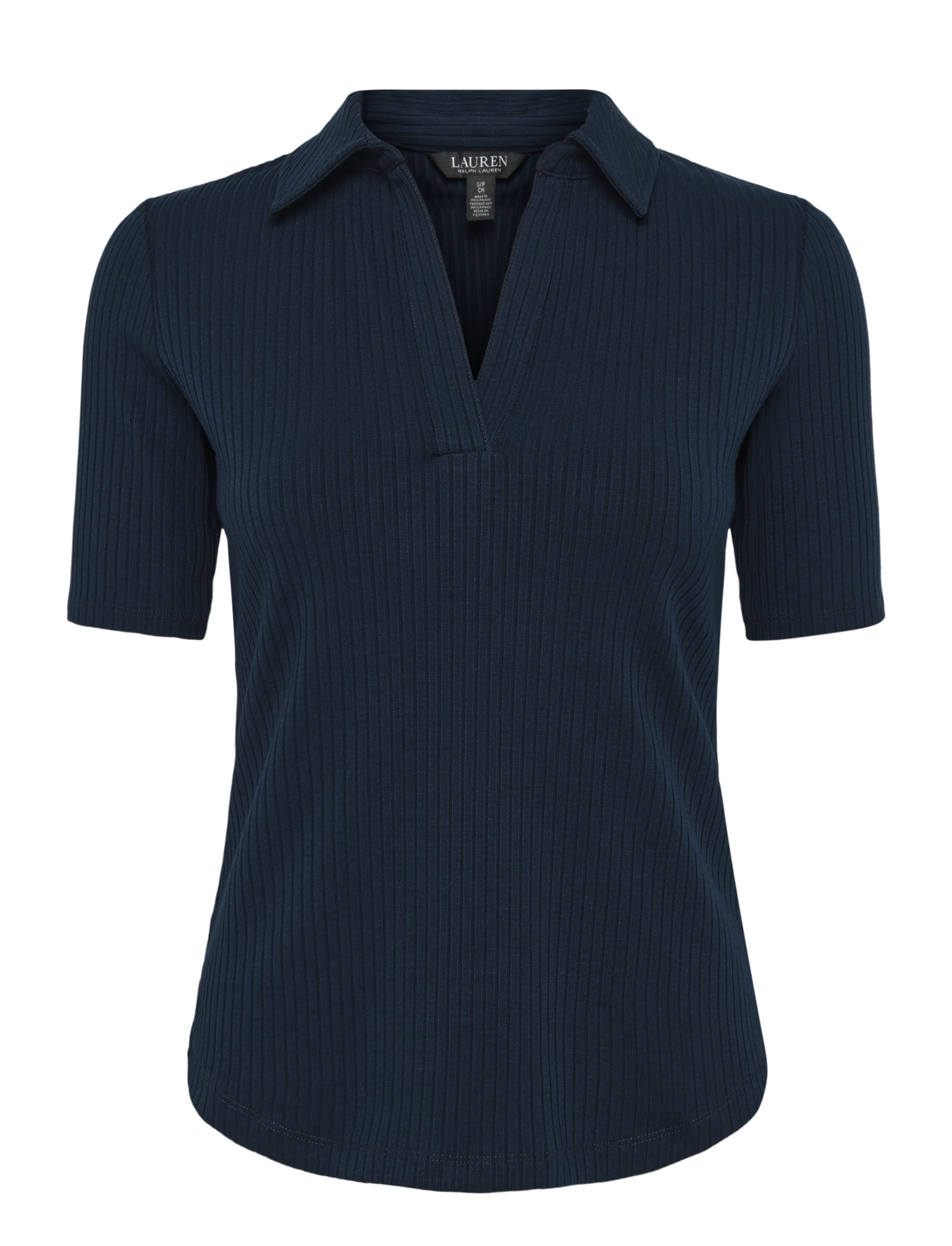 Lauren Ralph Lauren - Rib-Knit Elbow-Sleeve Polo Tee - poloer - lauren navy - 1