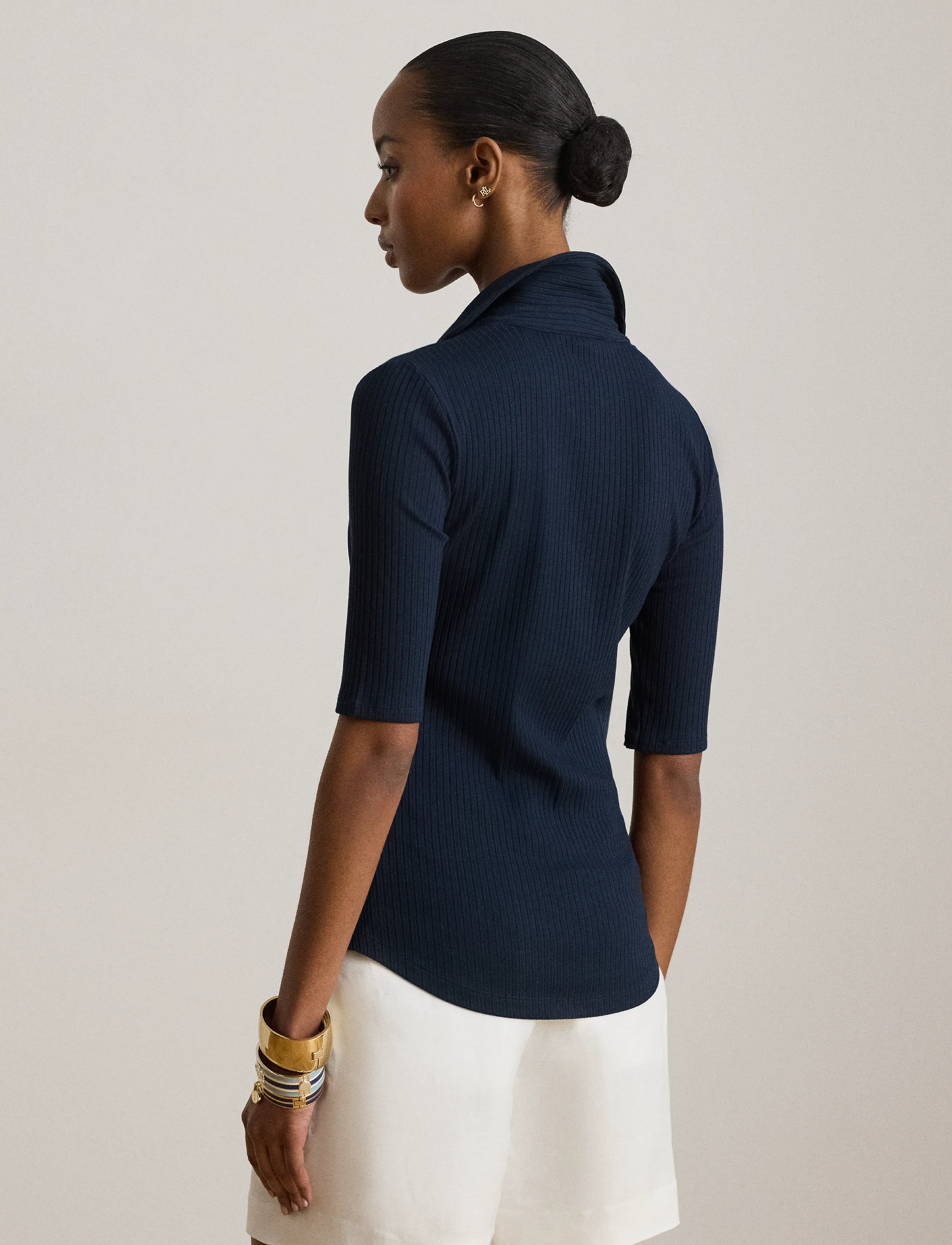 Lauren Ralph Lauren - Rib-Knit Elbow-Sleeve Polo Tee - poloer - lauren navy - 3