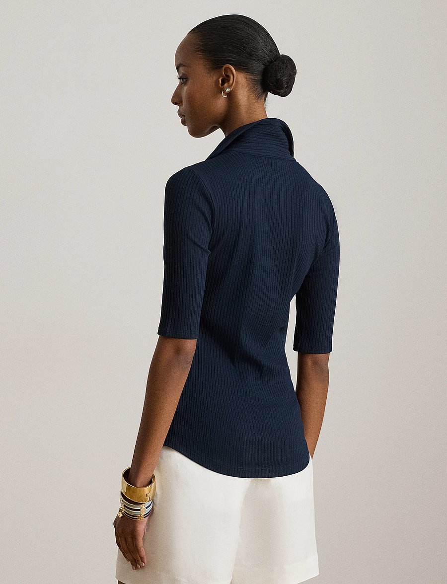 Lauren Ralph Lauren - Rib-Knit Elbow-Sleeve Polo Tee - poloer - lauren navy - 3